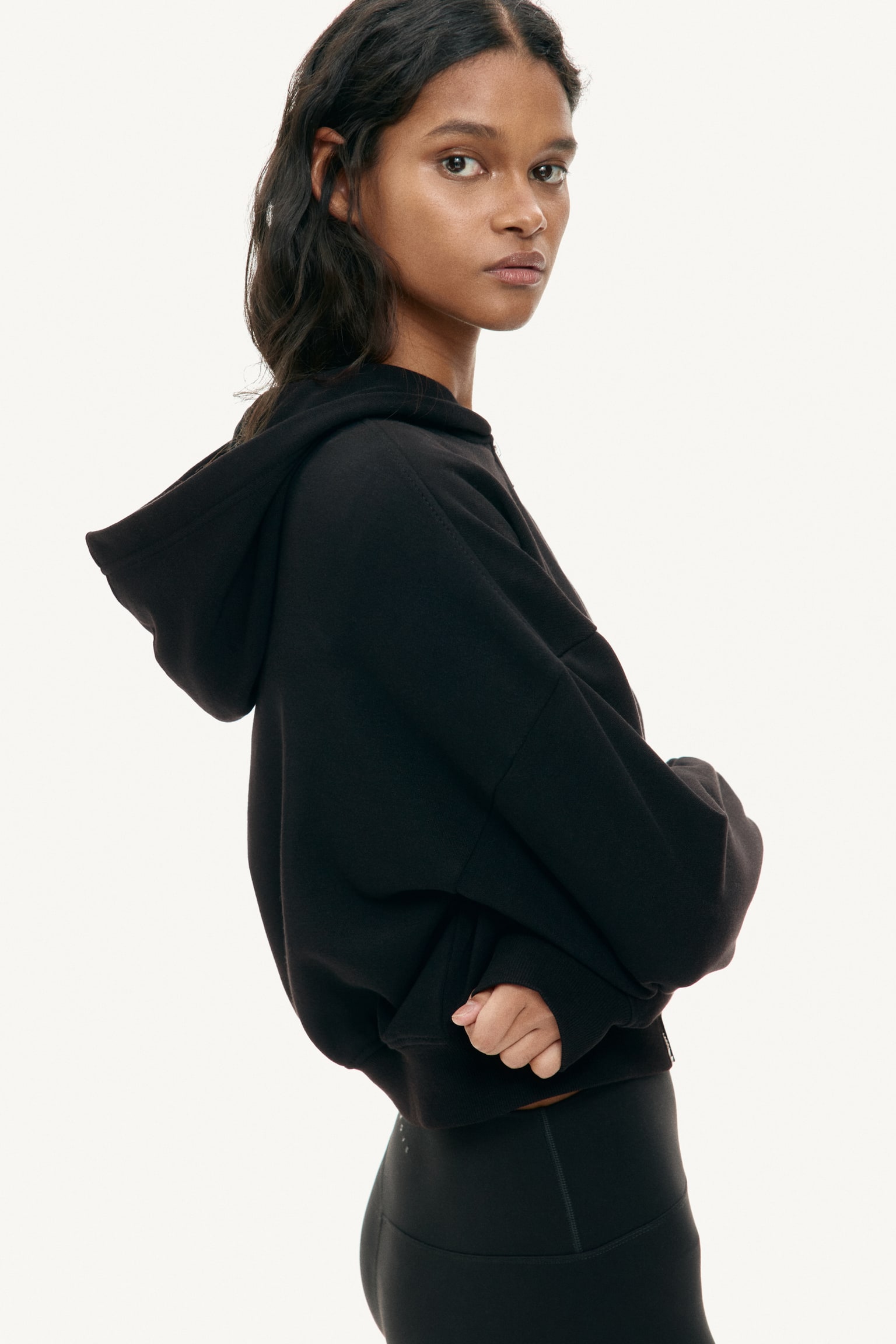 Short zip-through hoodie - Black/Light grey marl/Dark dusty pink/Dark brown - 6