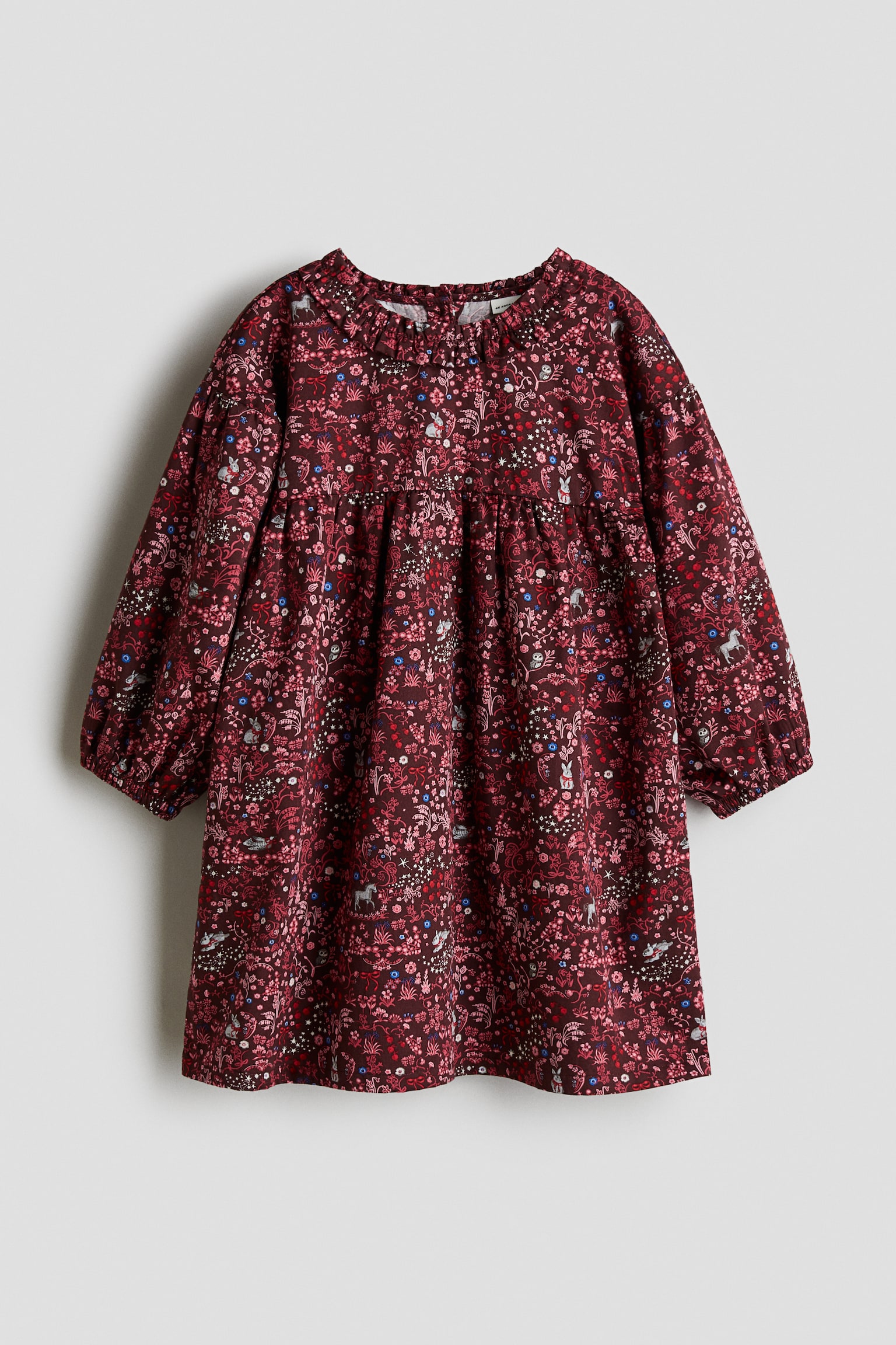 Φόρεμα από βαμβακερή μουσελίνα - Σκούρο κόκκινο/φλοράλ/Ροζ - 2