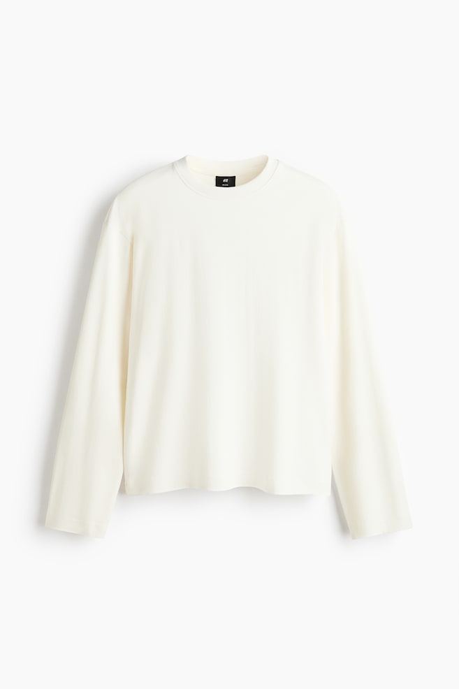 Camiseta interlock de manga larga Relaxed Fit - Crema/Negro/Topo claro/Marrón oscuro - 1