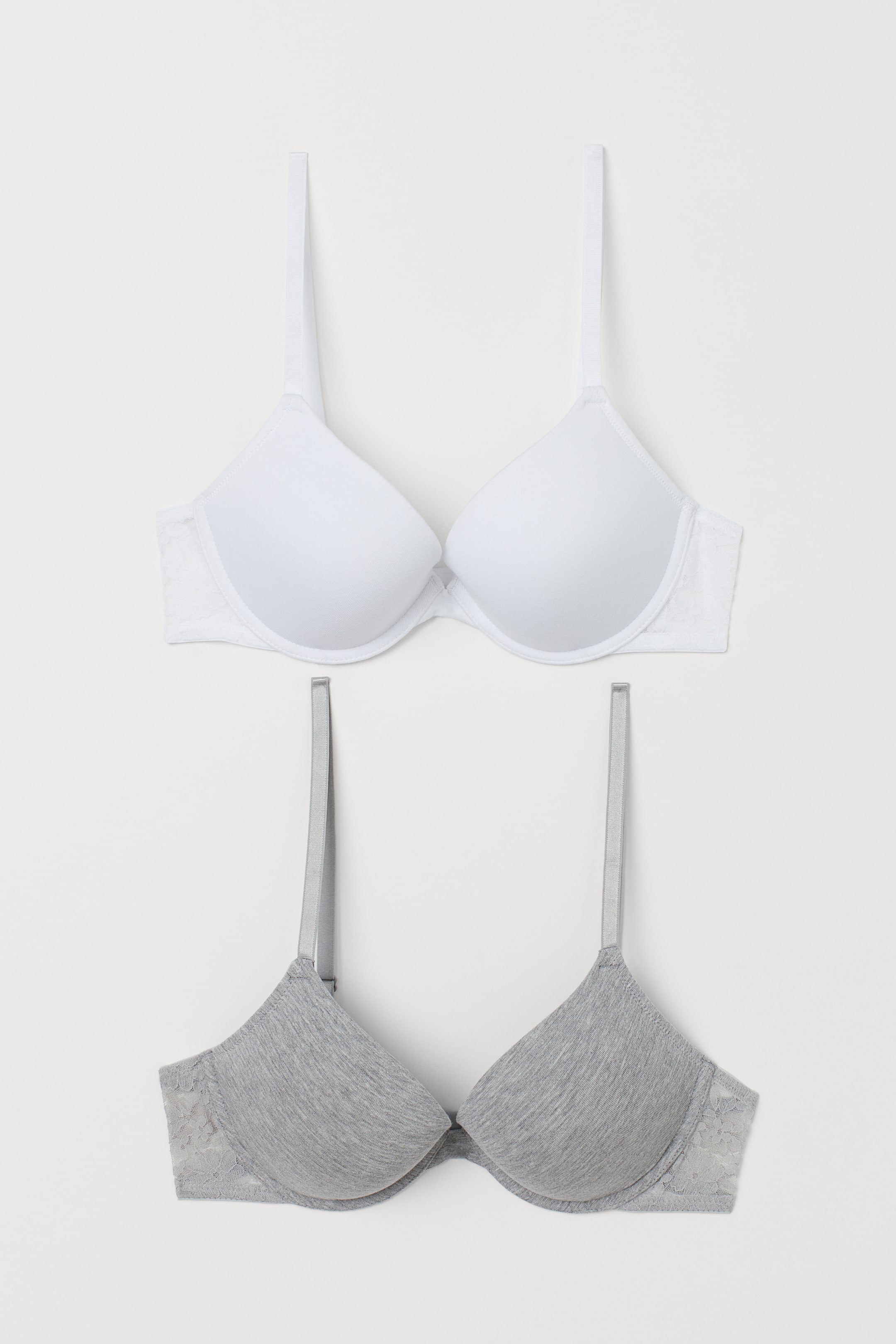 View larger image: 2-pack cotton push-up bras - Light grey marl/White - Ladies | H&M IN 1