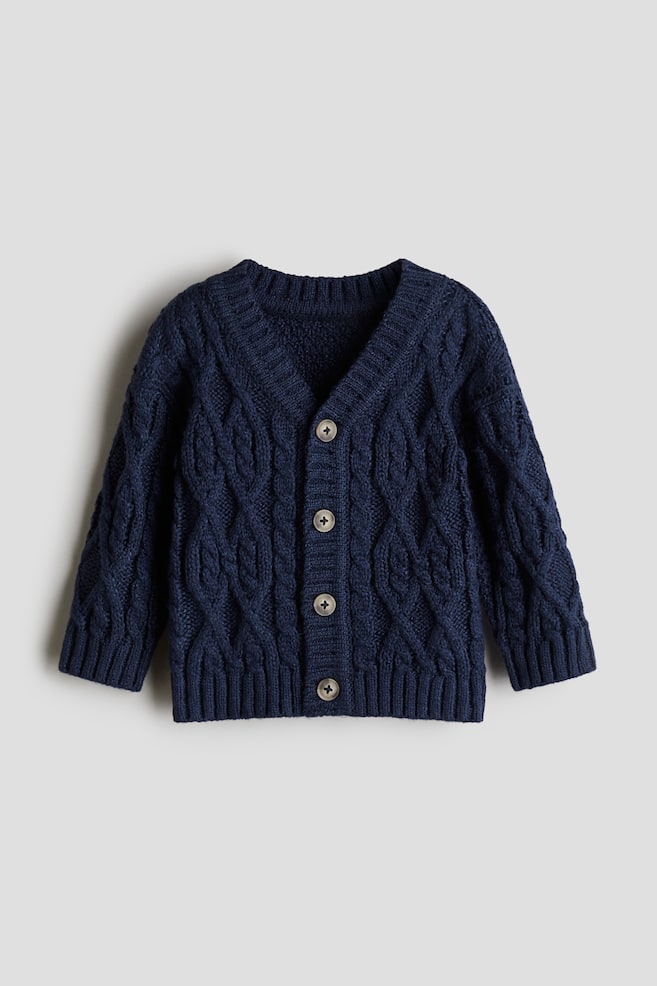 Cable Knit Cardigan - Navy blue/Light beige - 1