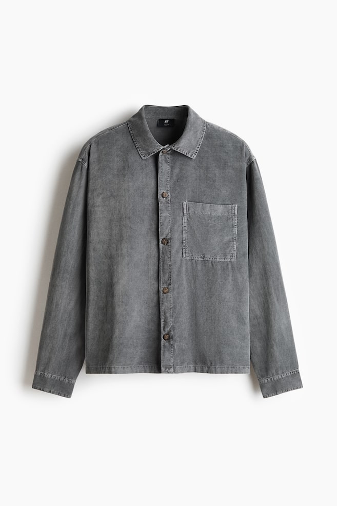 Relaxed-Fit Boxy Corduroy Shirt - Gray/Dark pink - 1