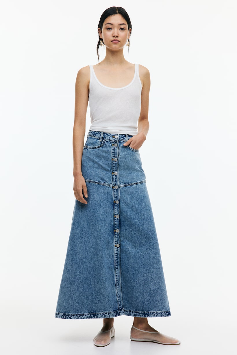 Maxi Long Denim Skirts Slit, Stretch Pencil H&M