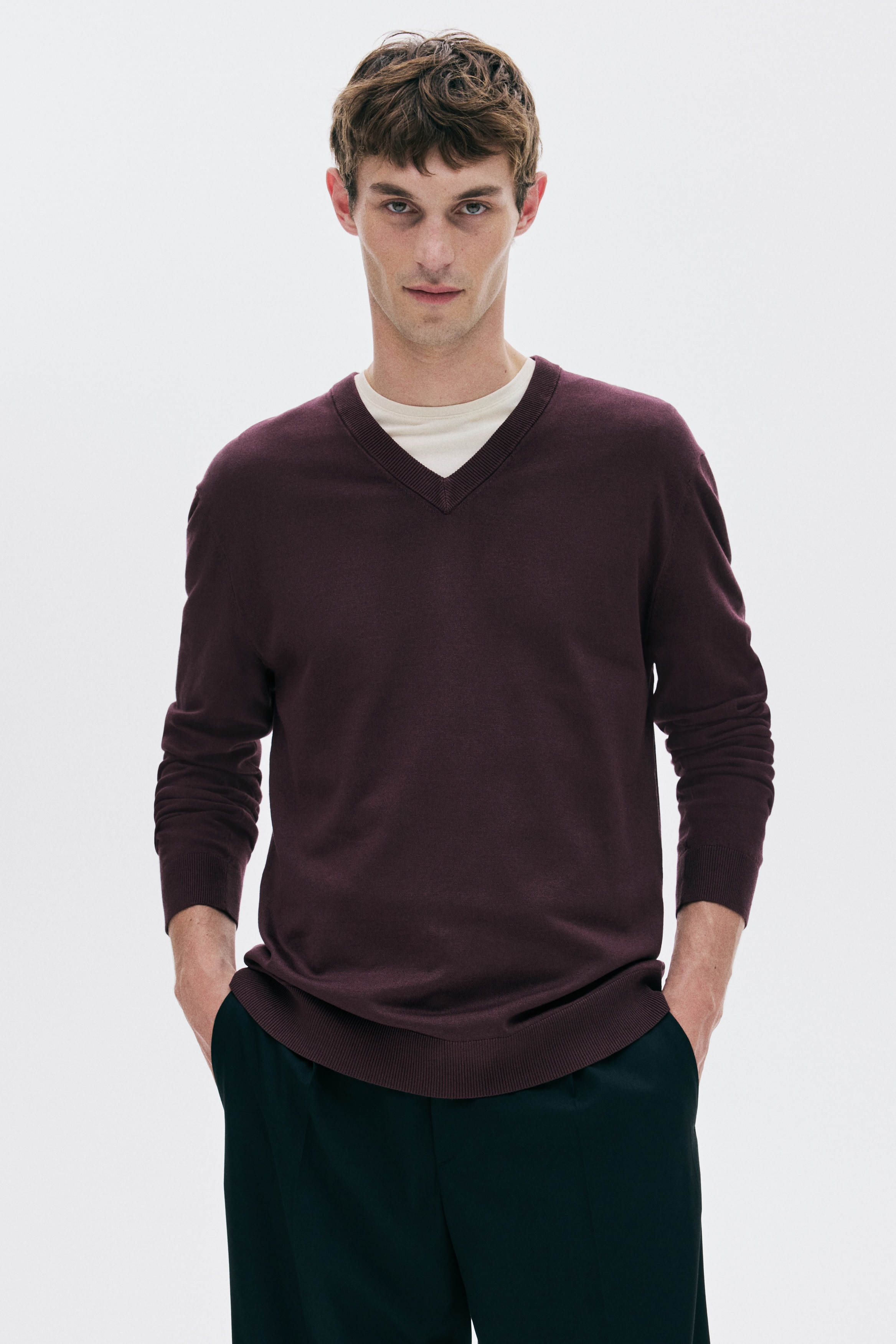 Men - Dark plum purple Regular Fit Fine-knit jumper - Size: XS  - H&M