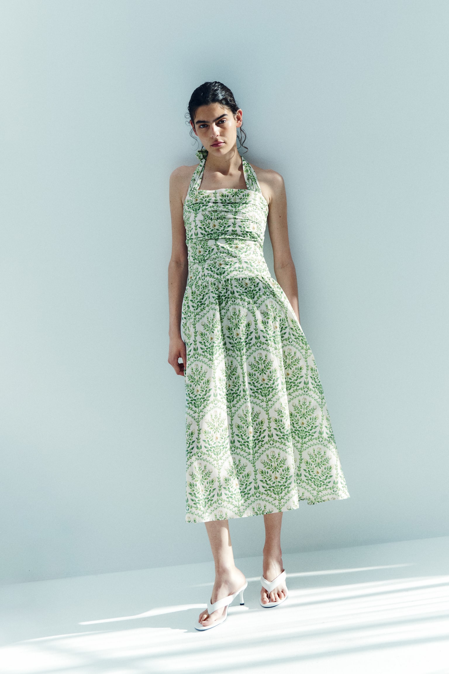 Vestido halter en popelina - Blanco/Floreado - 1