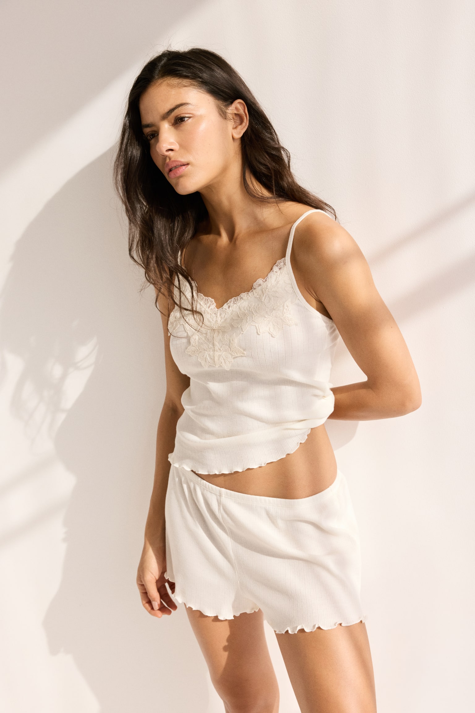 פיג'מת ג'רזי ריב - קרם/ורוד בהיר - 1