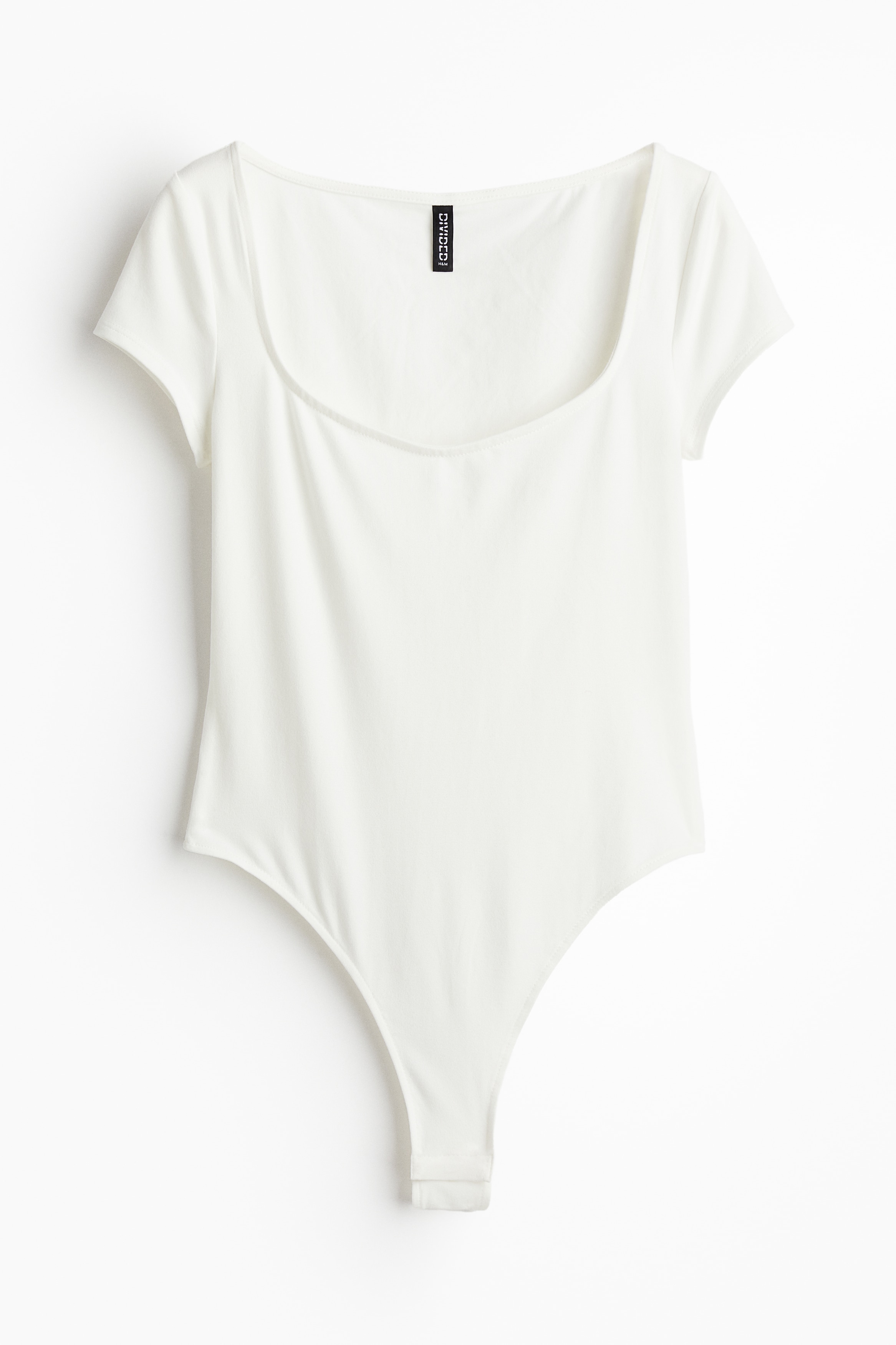 Sweetheart-neck thong body - Deep neckline - Short sleeve - Cream 