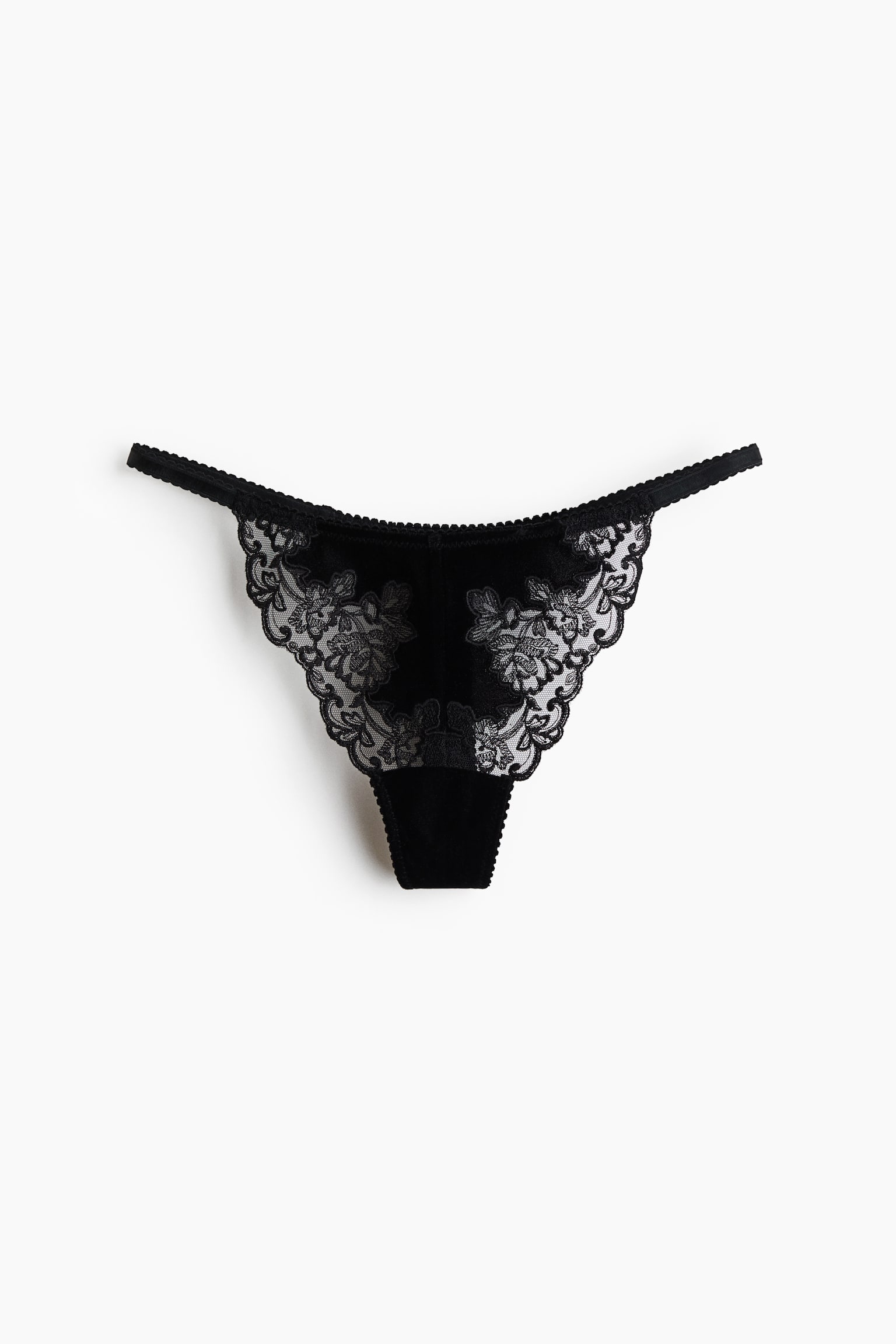 Kirjaillut samettiset tanga-string-alushousut - Musta