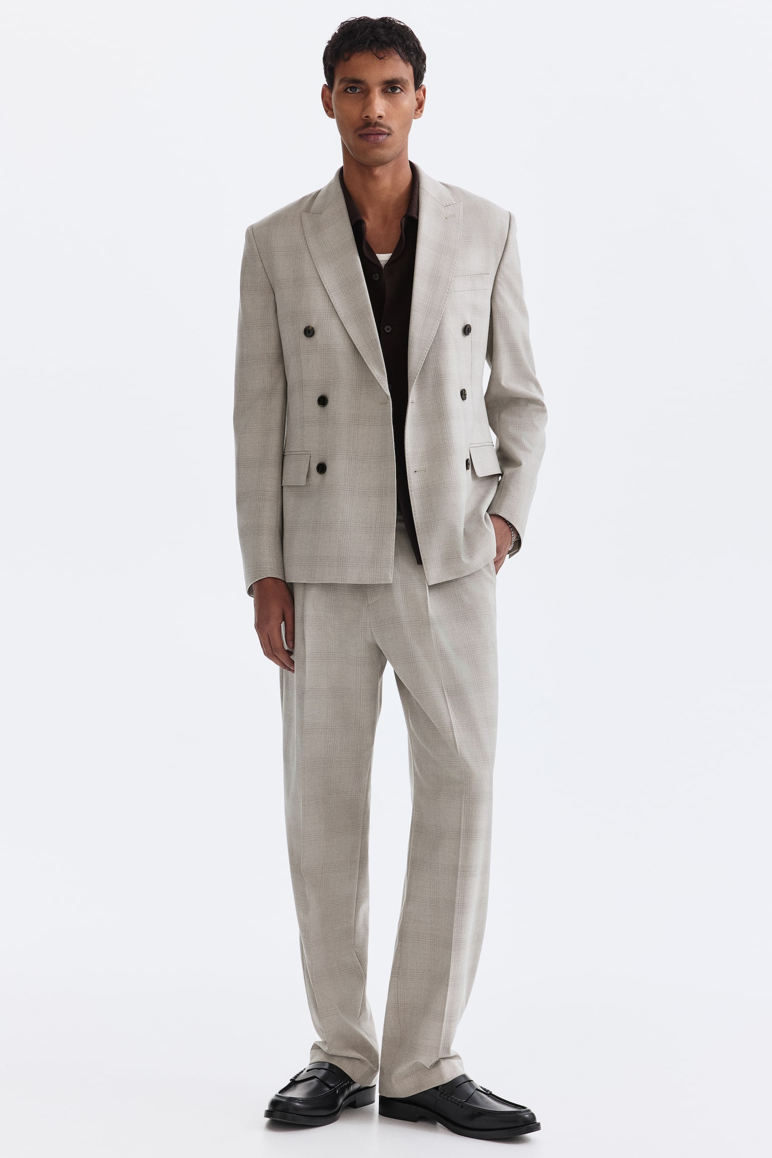 Regular Fit Double-breasted jacket - Beige/Checked - 4