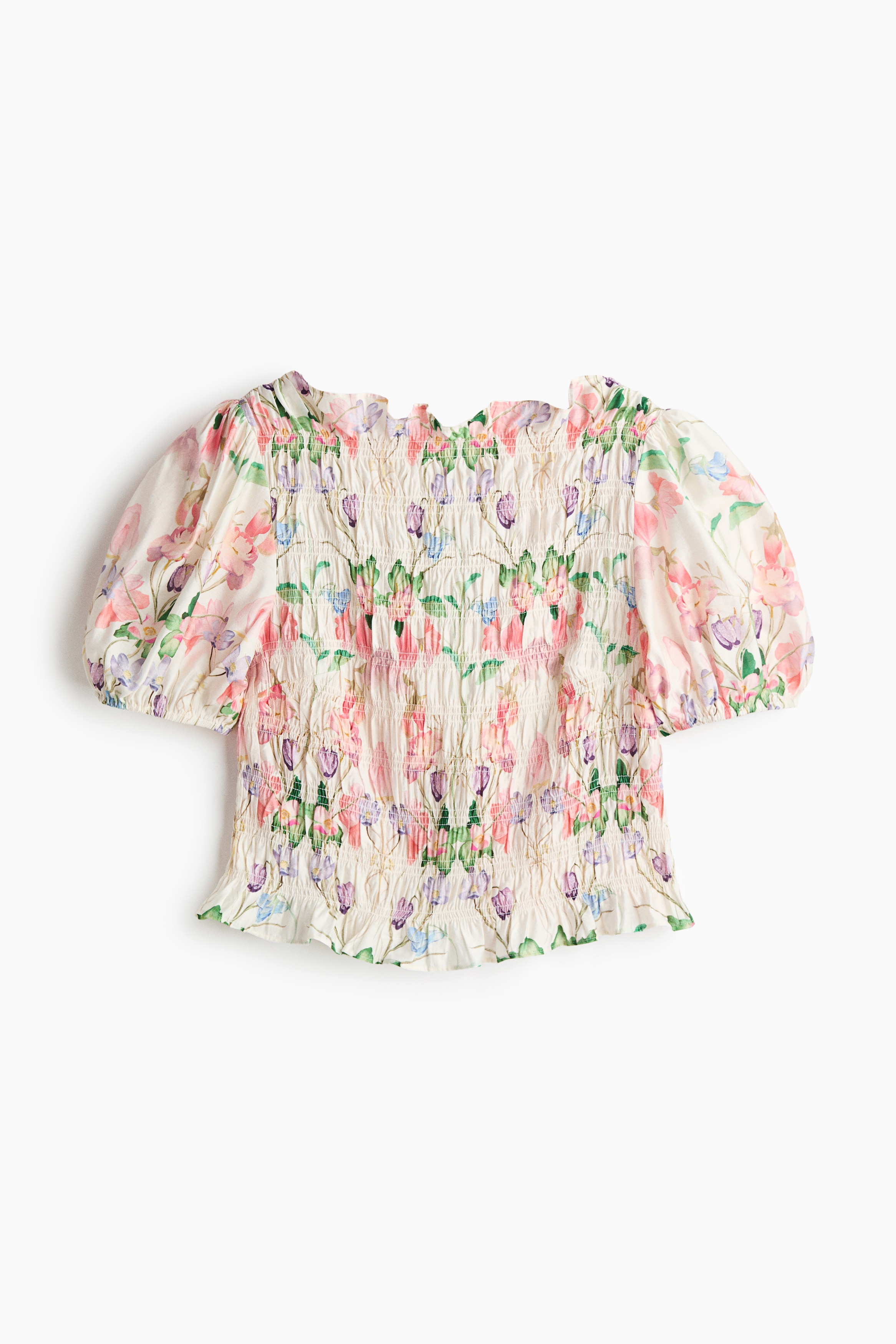 Smocked blouse - White/Floral/Khaki green
