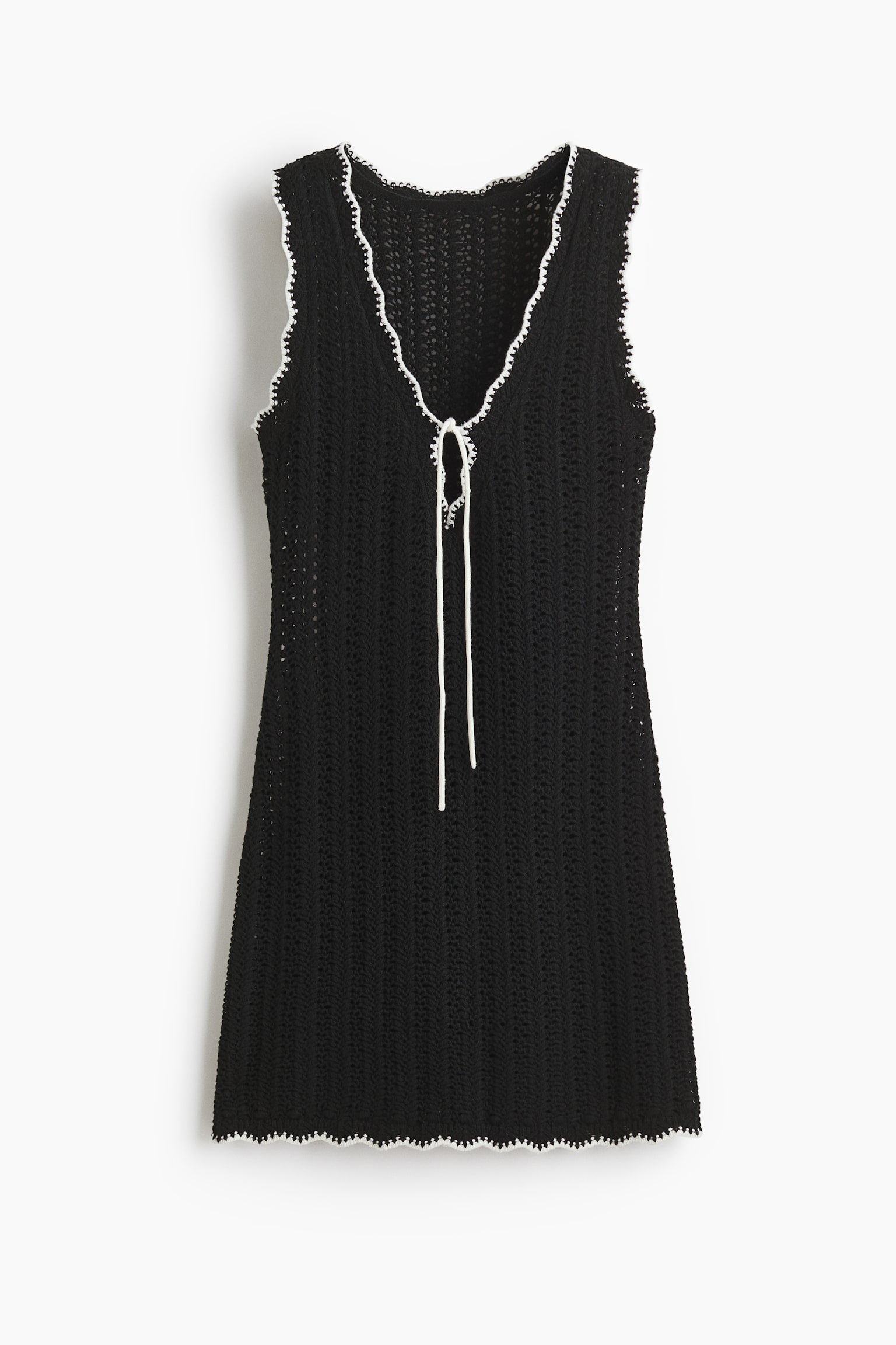 Pointelle-knit beach dress - Black/White - 2