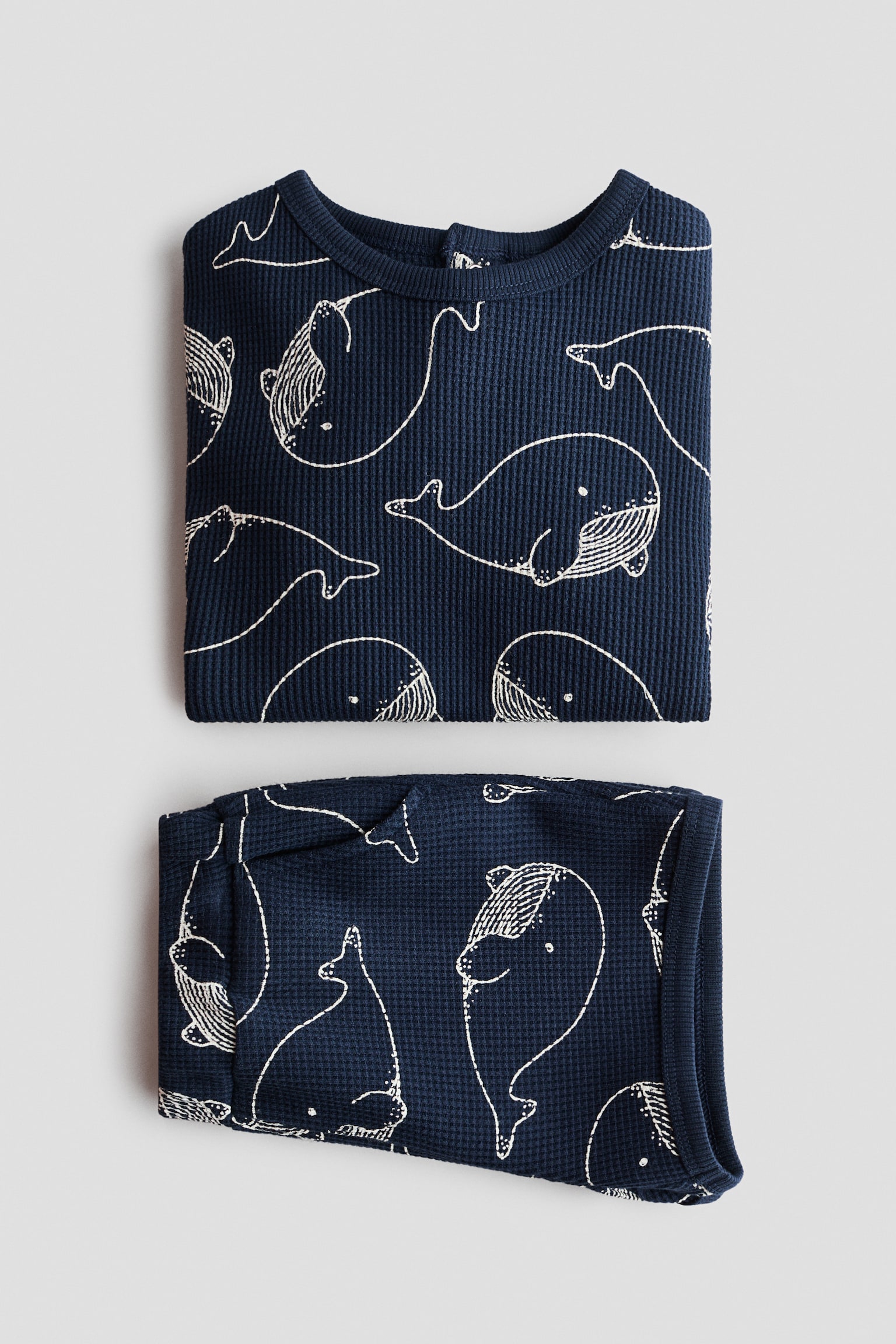 Set 2 pezzi in cotone a nido d'ape - Blu navy/balene/Blu/Verde chiaro - 2
