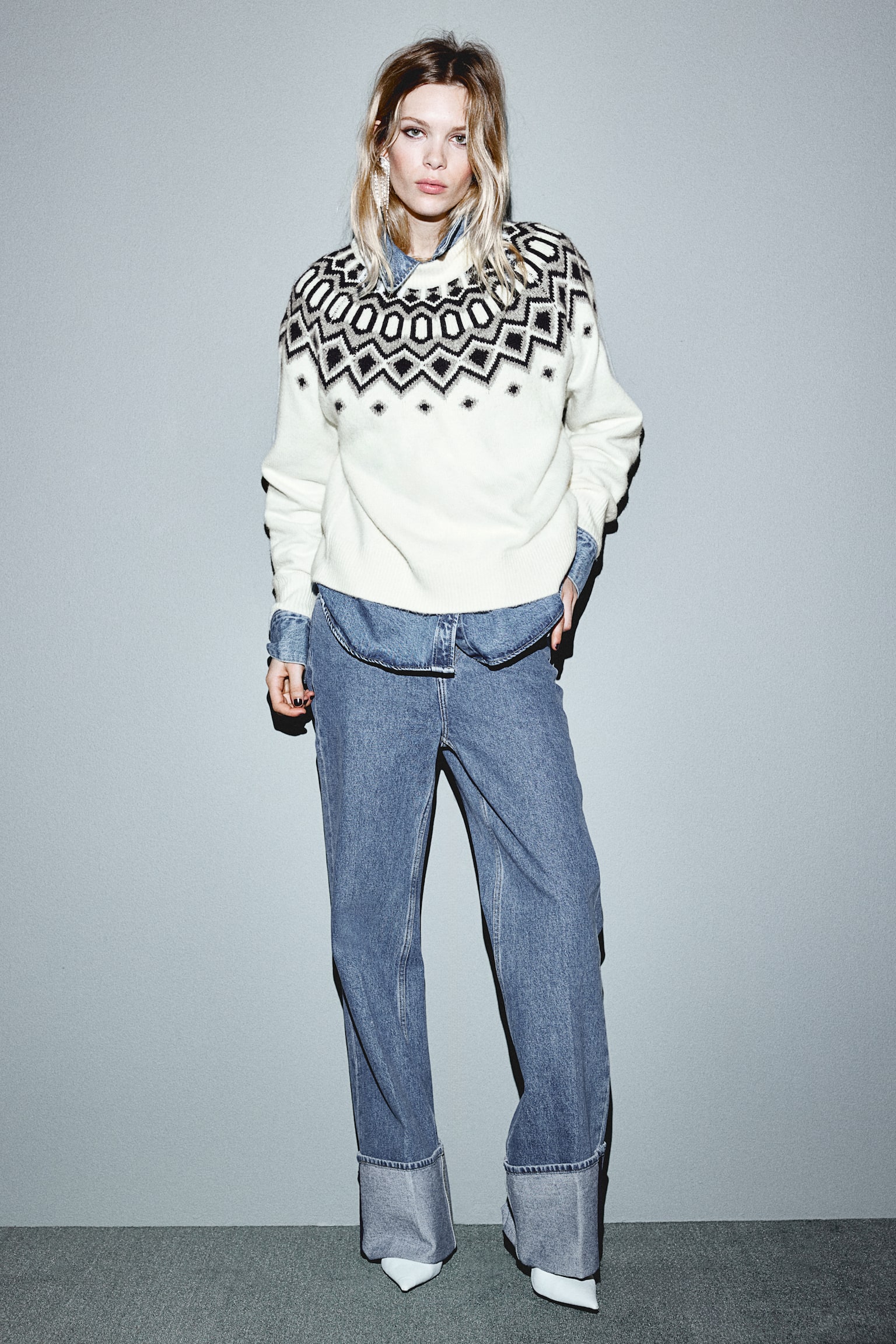 Jacquard-knit jumper - White/Light grey marl - 6