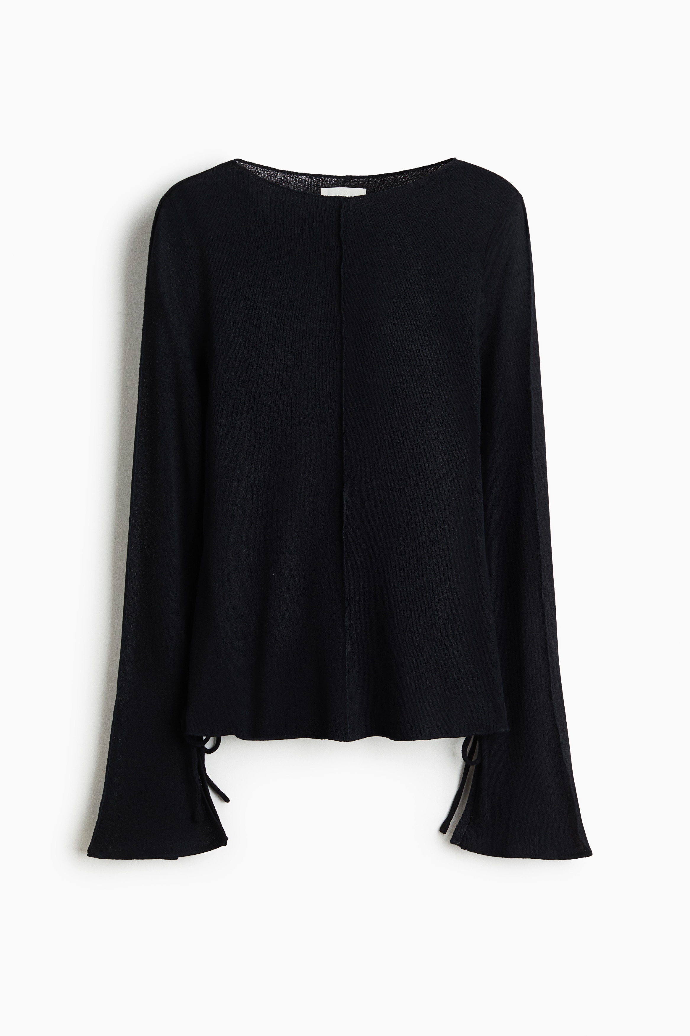Knit Boat-Neck Top - Black/Light beige