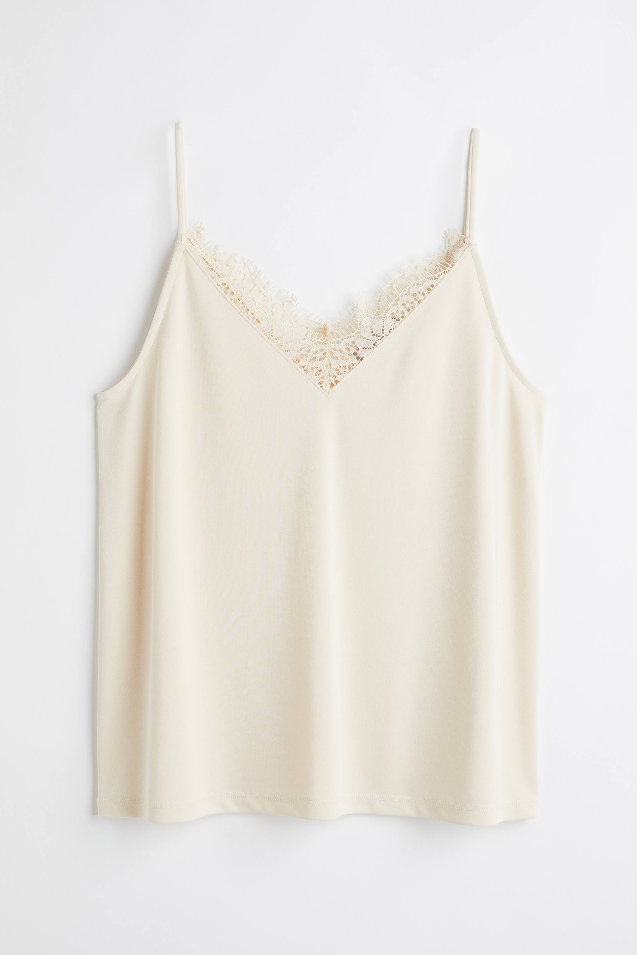 View larger image: Lace-trimmed cami top - Light beige - Ladies | H&M 1