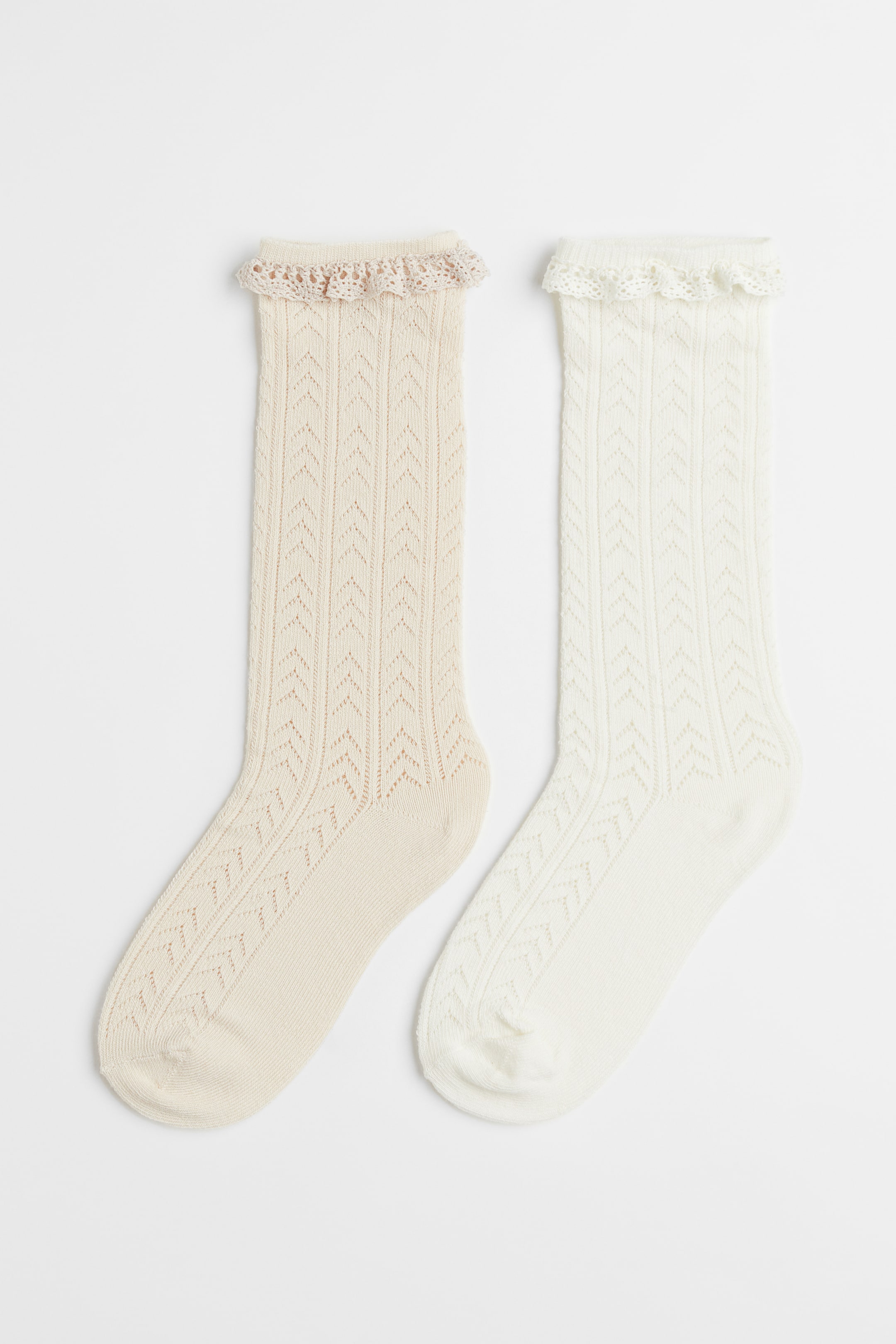 View larger image: 2-pack Pointelle Knee Socks - Natural white/Light beige - Kids | H&M AU 1