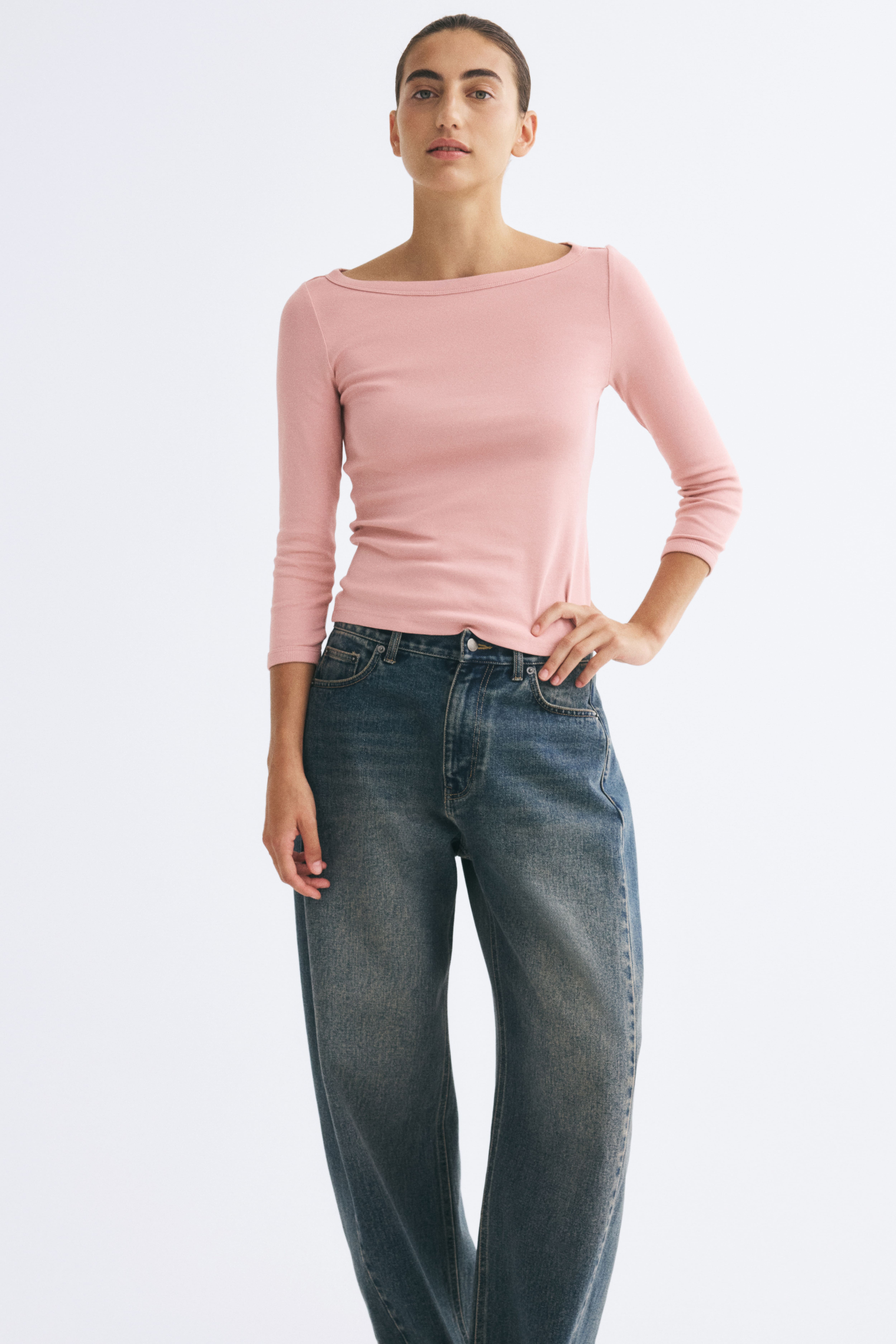 Long-Sleeved Boat-Neck Top