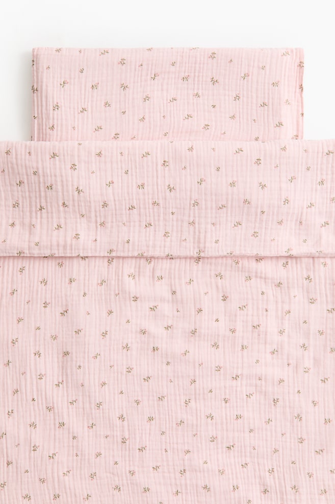 Muslin cot duvet cover set - Light pink/Floral/White/Hearts/Cream/Floral/Light mole/Floral - 1