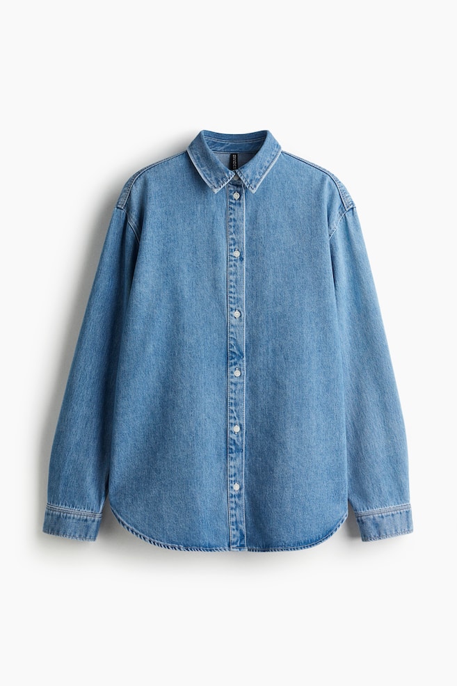 Oversized denim shirt - Denim blue/Light dusty beige/Khaki green - 1