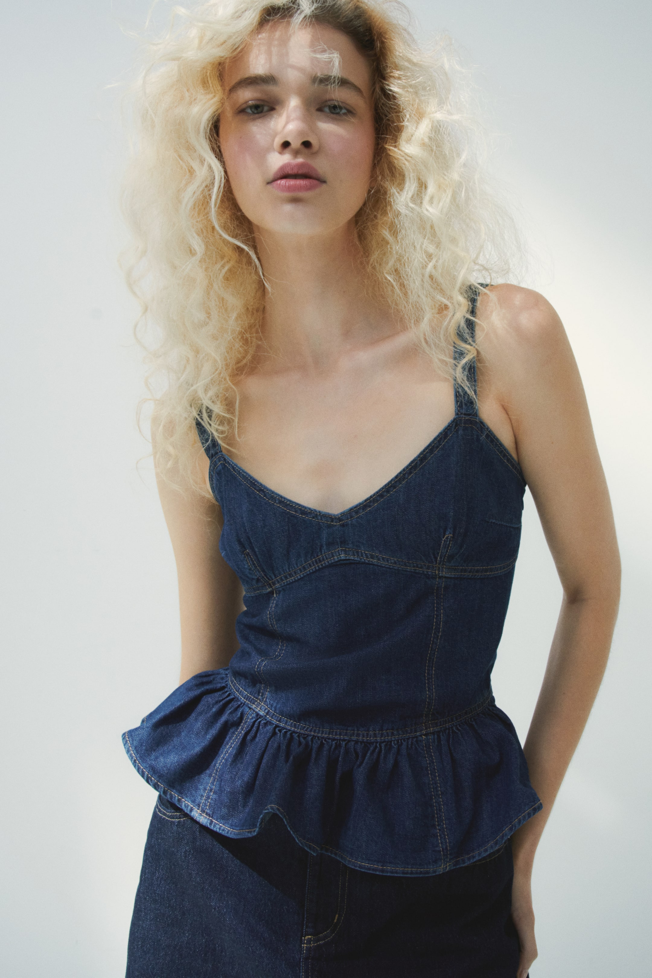 Denim Peplum Top
