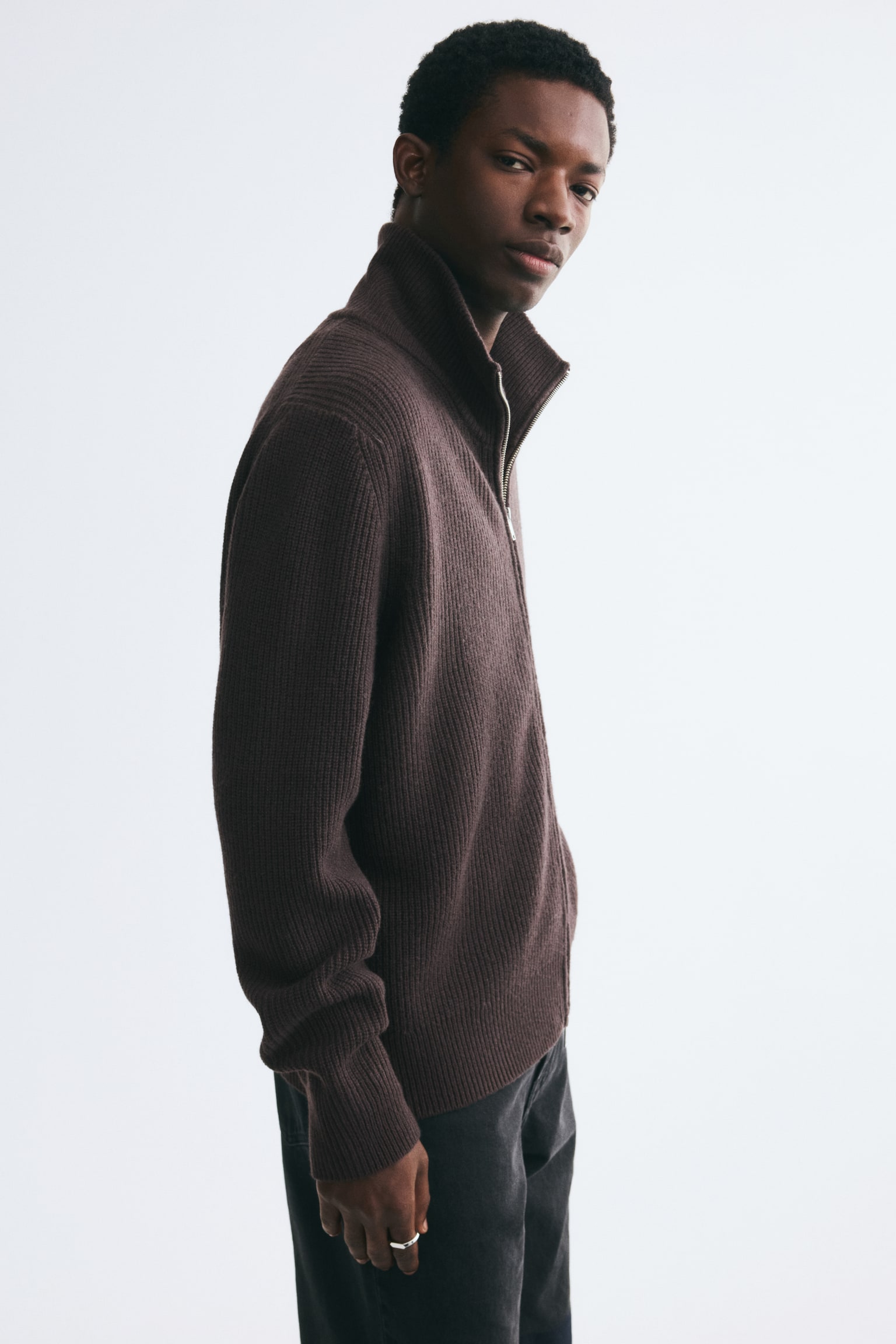 Мужской кардиган H&M Regular-Fit Wool with Zipper, цвет: Тёмный коричневый — фото 5