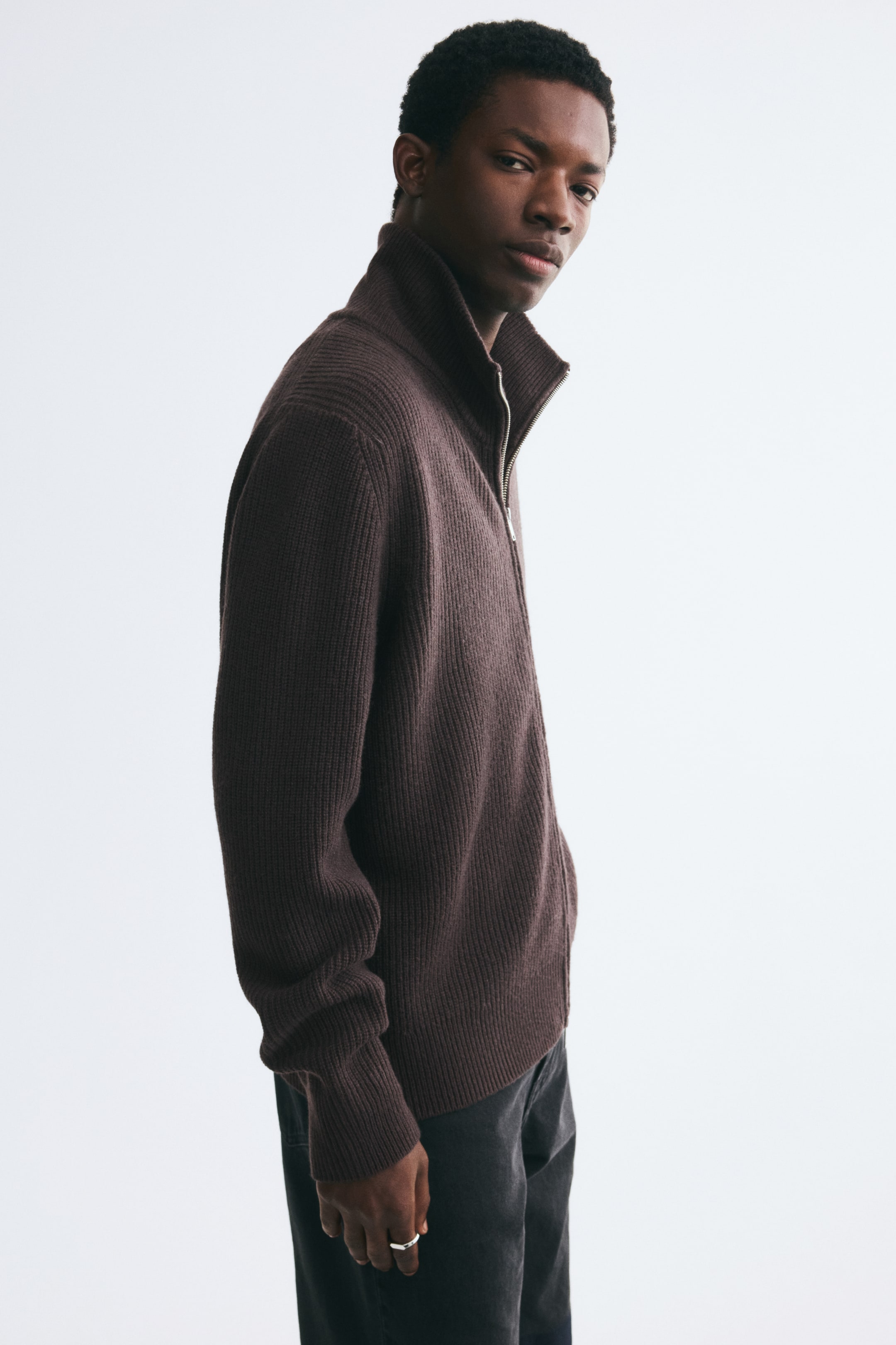 Regular-Fit Wool Cardigan with Zipper