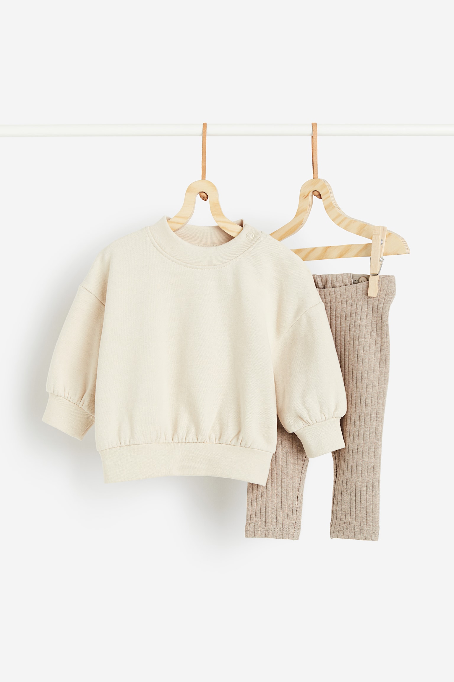 2-piece Cotton Set - Natural white/Beige marle - 1