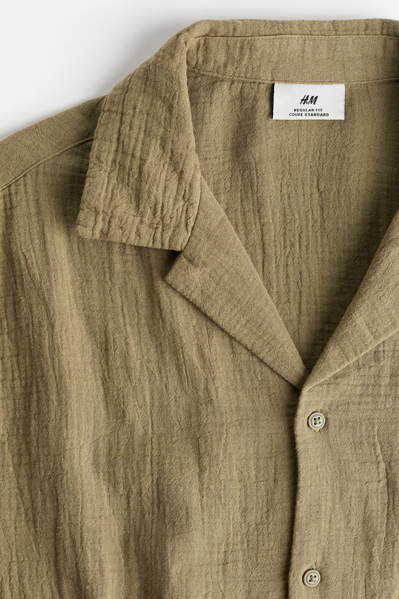 Regular Fit Muslin Resort Shirt - Khaki green/Cream/Navy blue/Black - 3