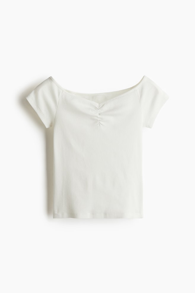 Ribbed boat-neck top - Cream/Light blue/Striped/Navy blue/White striped/Black - 1
