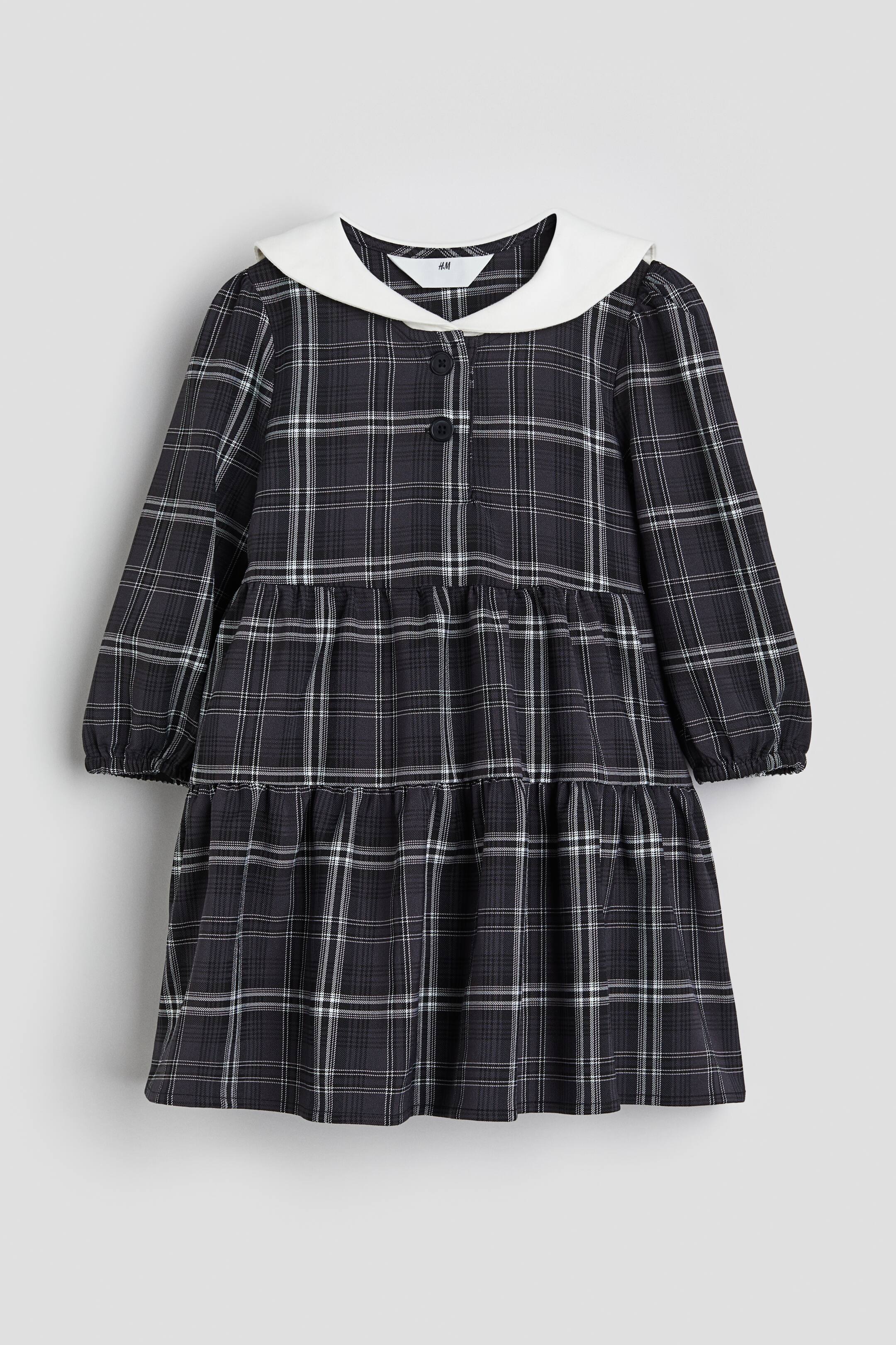 이미지 확대 보기: 칼라 드레스 - 다크 그레이/체크 - Kids | H&M KR 1