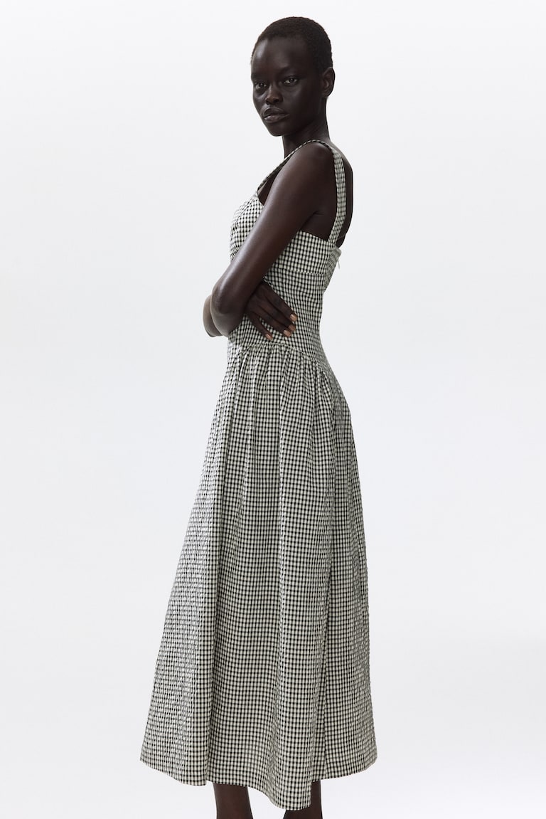 Women's Black/Checked Flared-skirt midi dress | H&M GB