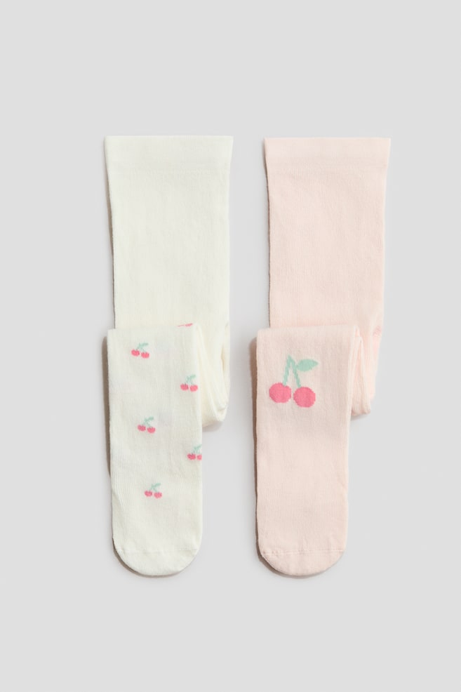 2-pack tights - White/Cherries/Dark grey/Leopard print/Light pink/Dark grey/Light pink/White/Dark red/Cherries - 1