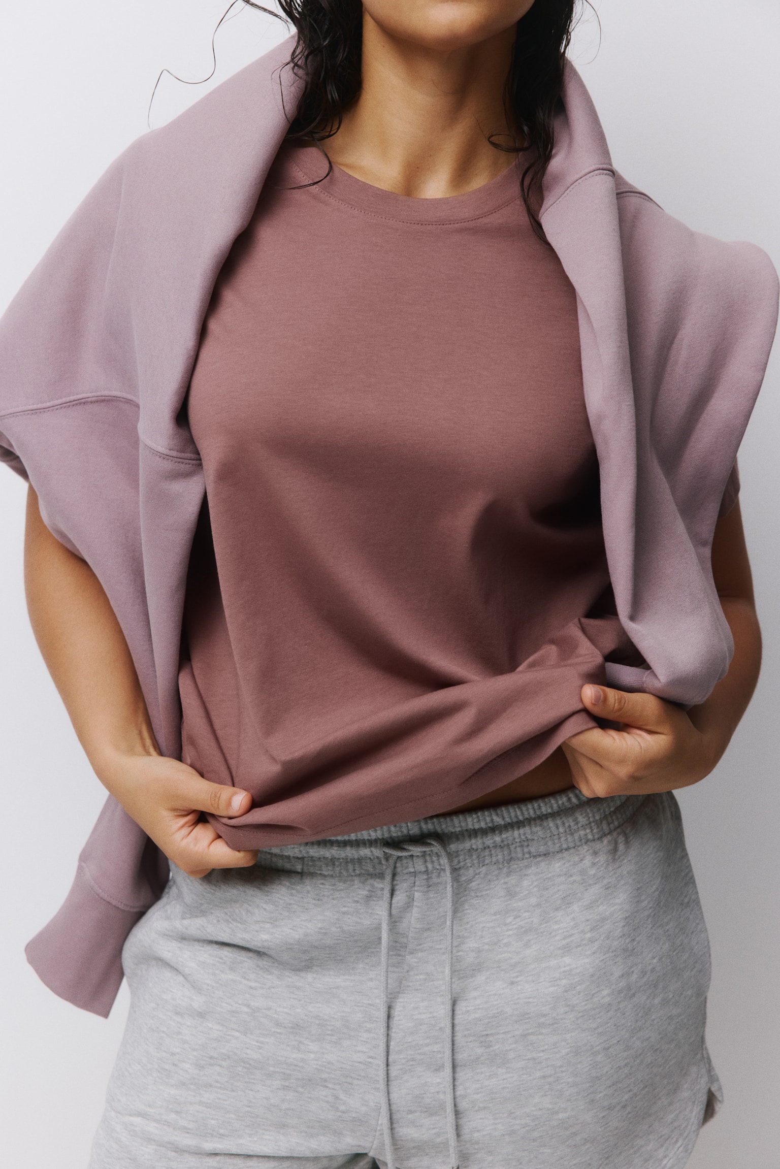 Cotton T-shirt - Dark dusty pink/White/Black/Light turquoise/Navy blue/Light grey marl/White/Navy blue striped/Dark mole/Light beige - 6