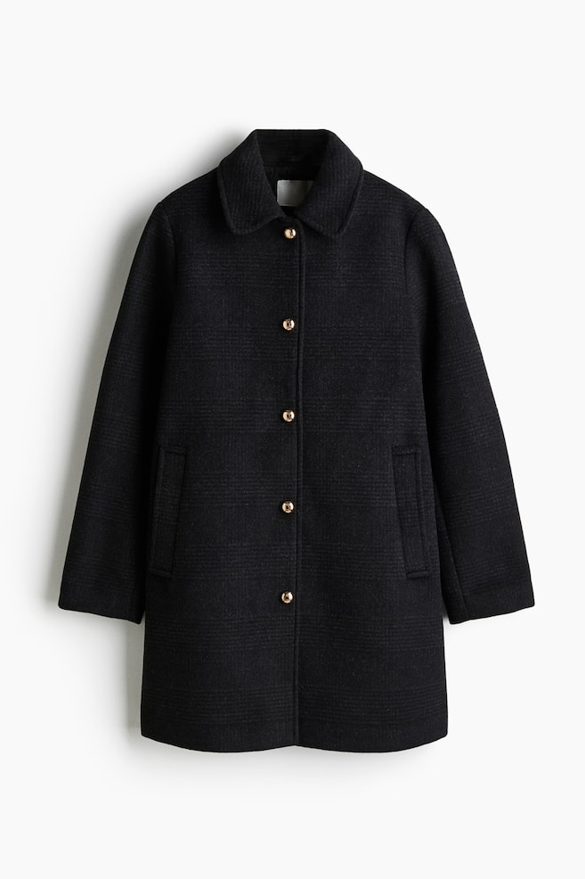 Wool Blend Car Coat - Black - 1