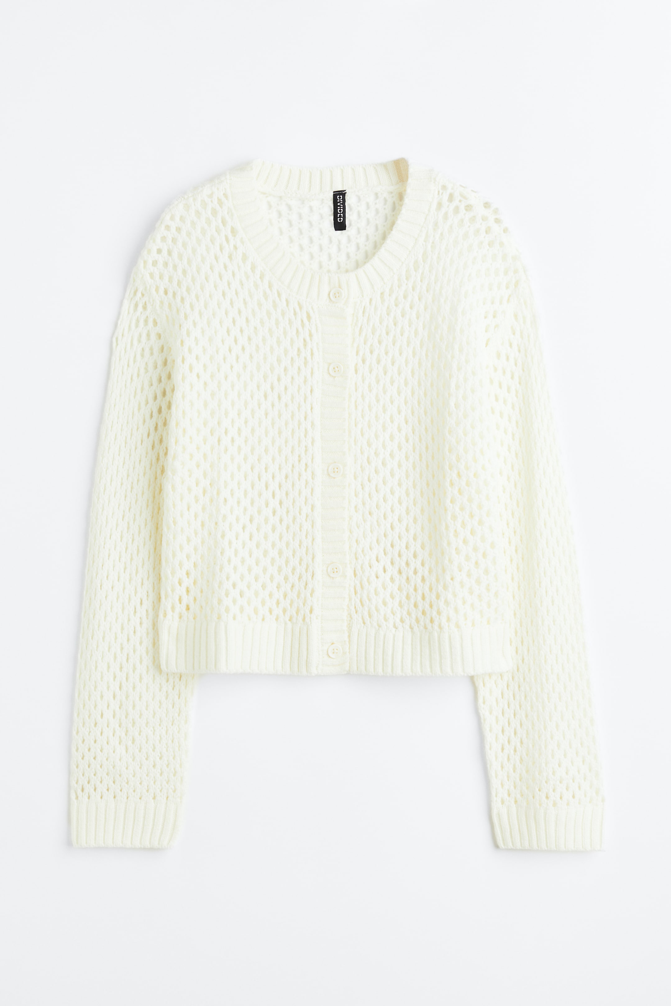 Hole-knit cardigan - Round neck - Long sleeve - Cream - Ladies | H&M GB