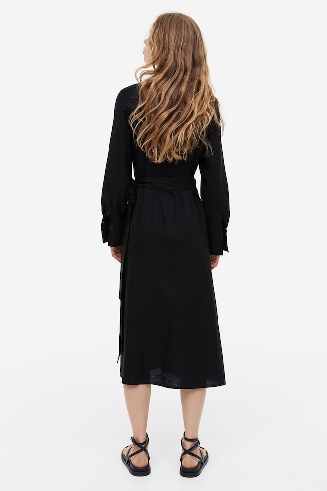 Linen-blend wrap dress - Black/Beige/Diagonal stripes - 6