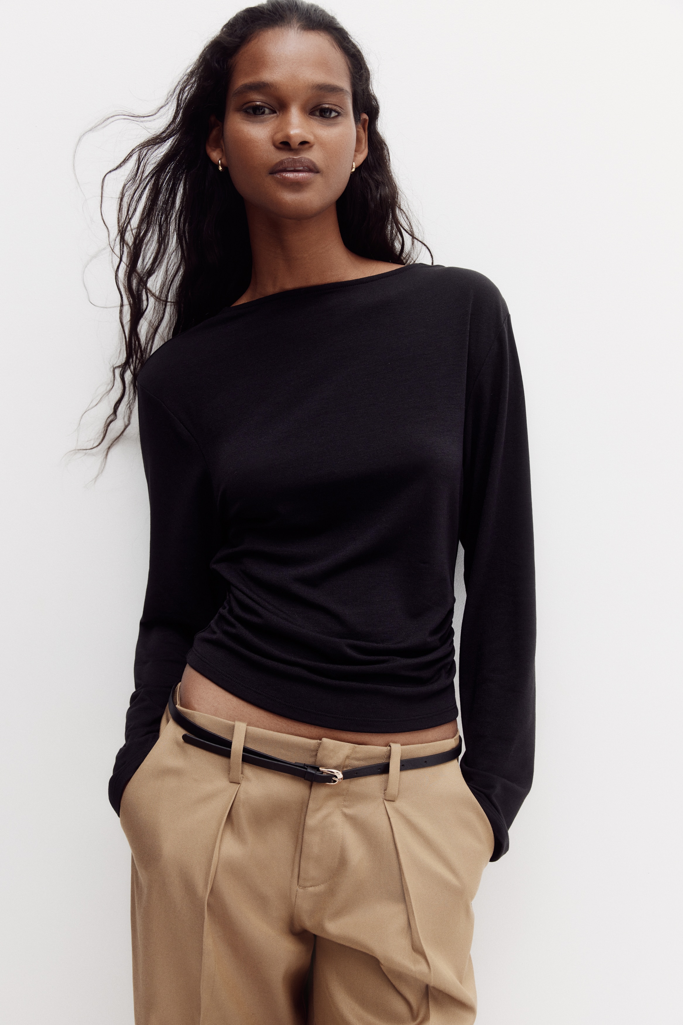 Cowl-back jersey top
