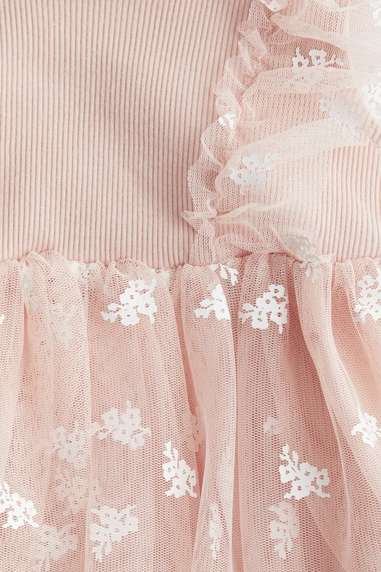 プリントチュールスカートワンピース - ライトダスティピンク  