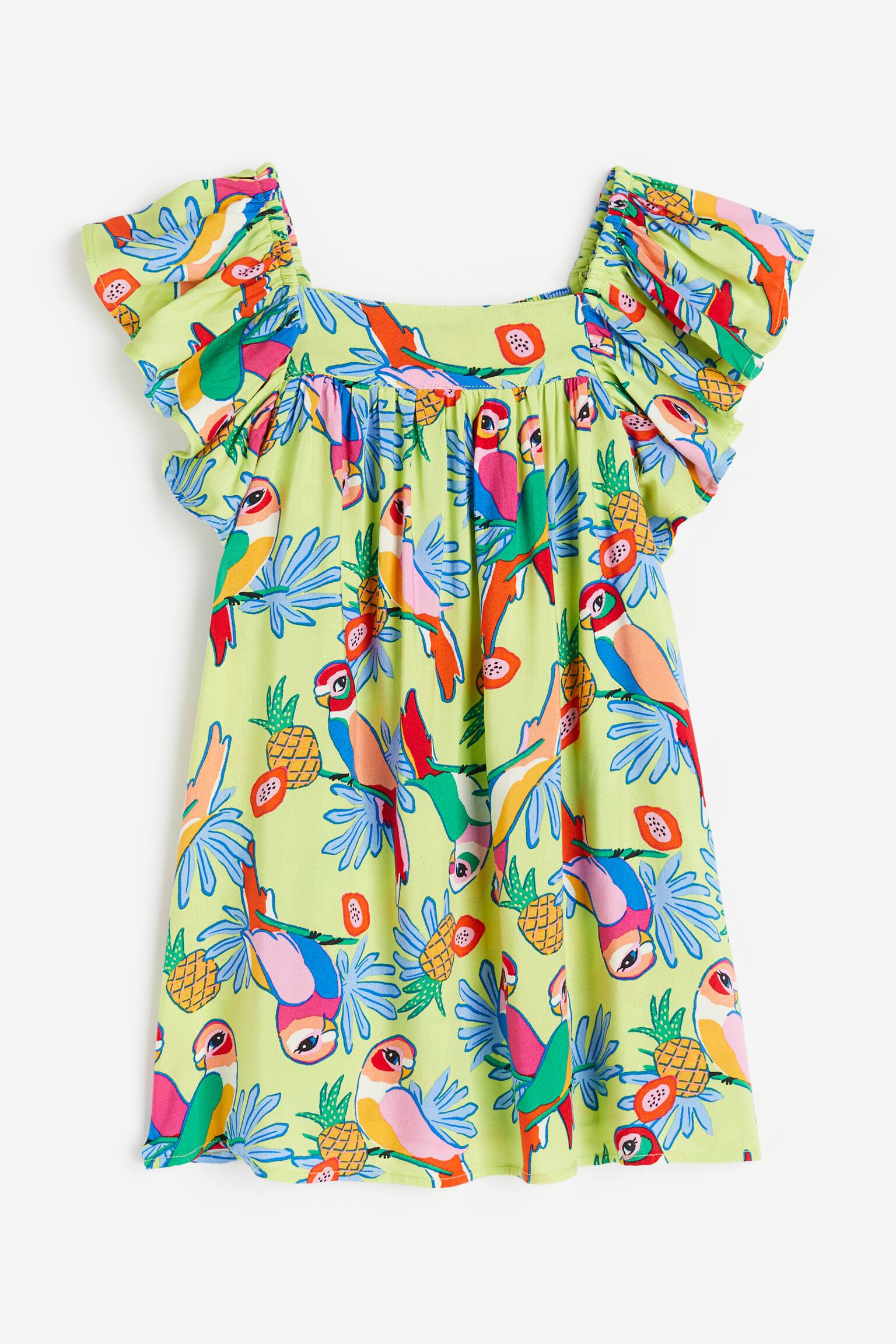 Butterfly-sleeved patterned dress - Light green/Tropical - 1