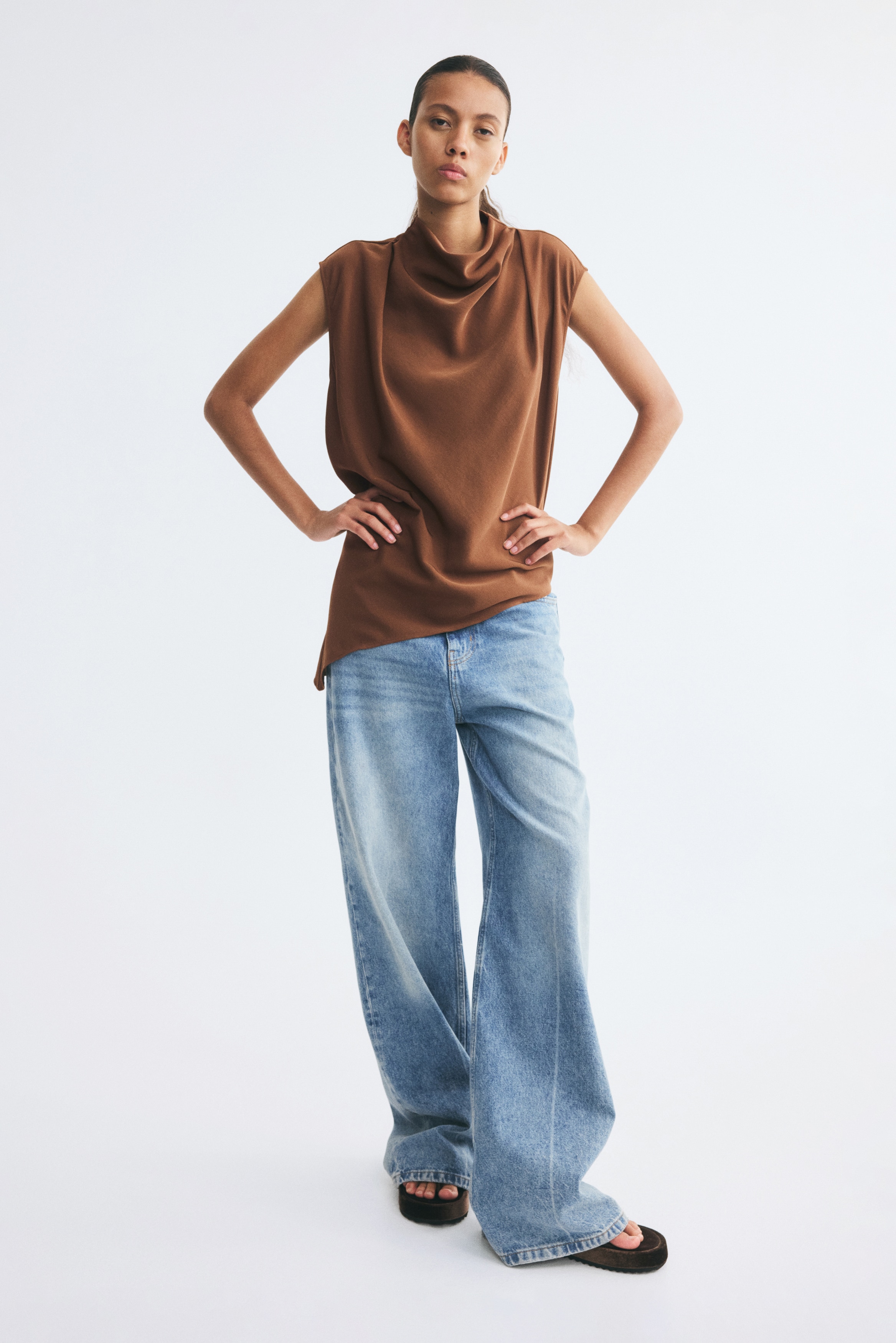 Asymmetric top - Brown/Black/Patterned/Cream