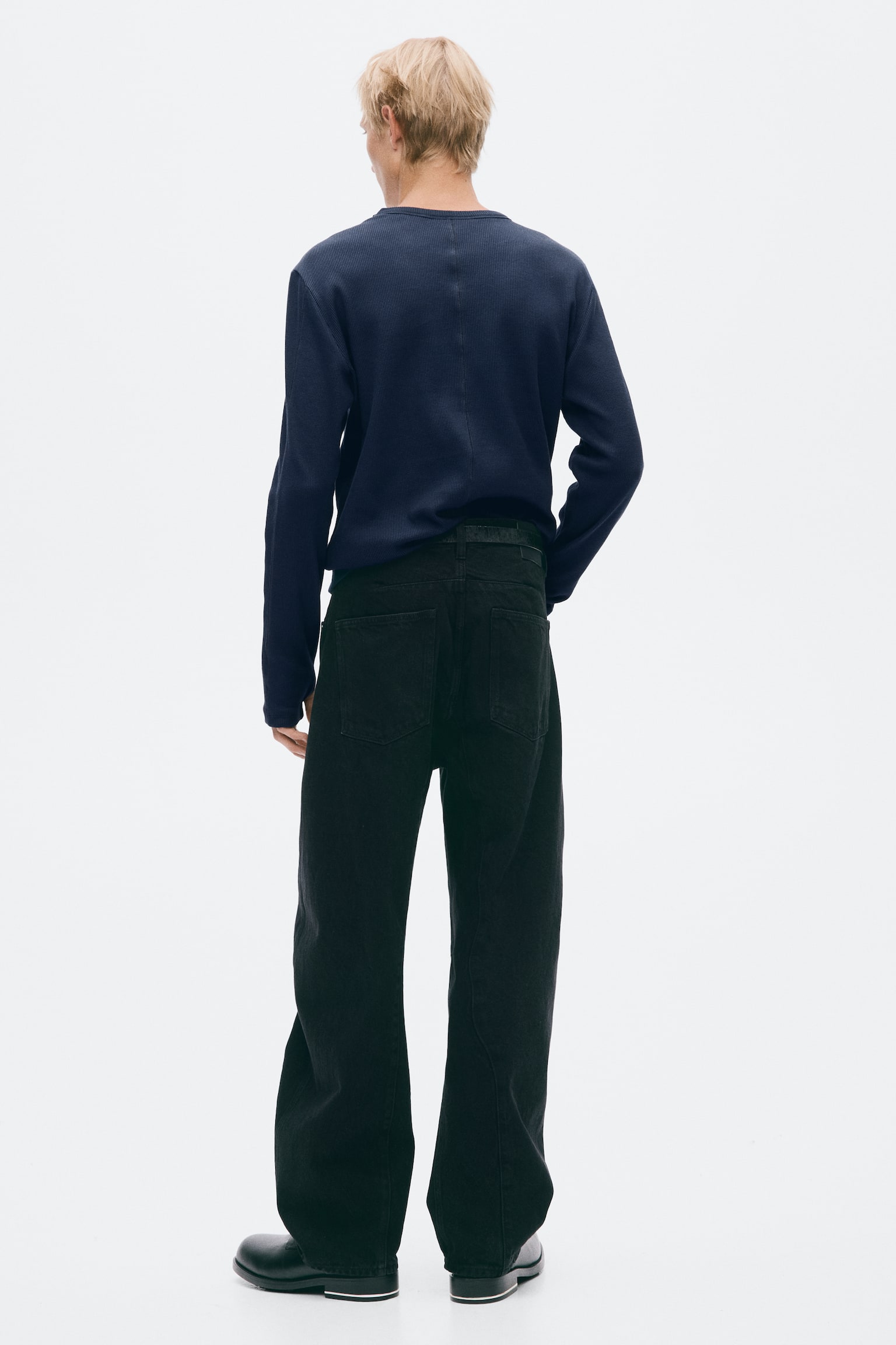Мужская рубашка H&M Slim-Fit Cotton, цвет: Тёмный синий — фото 5