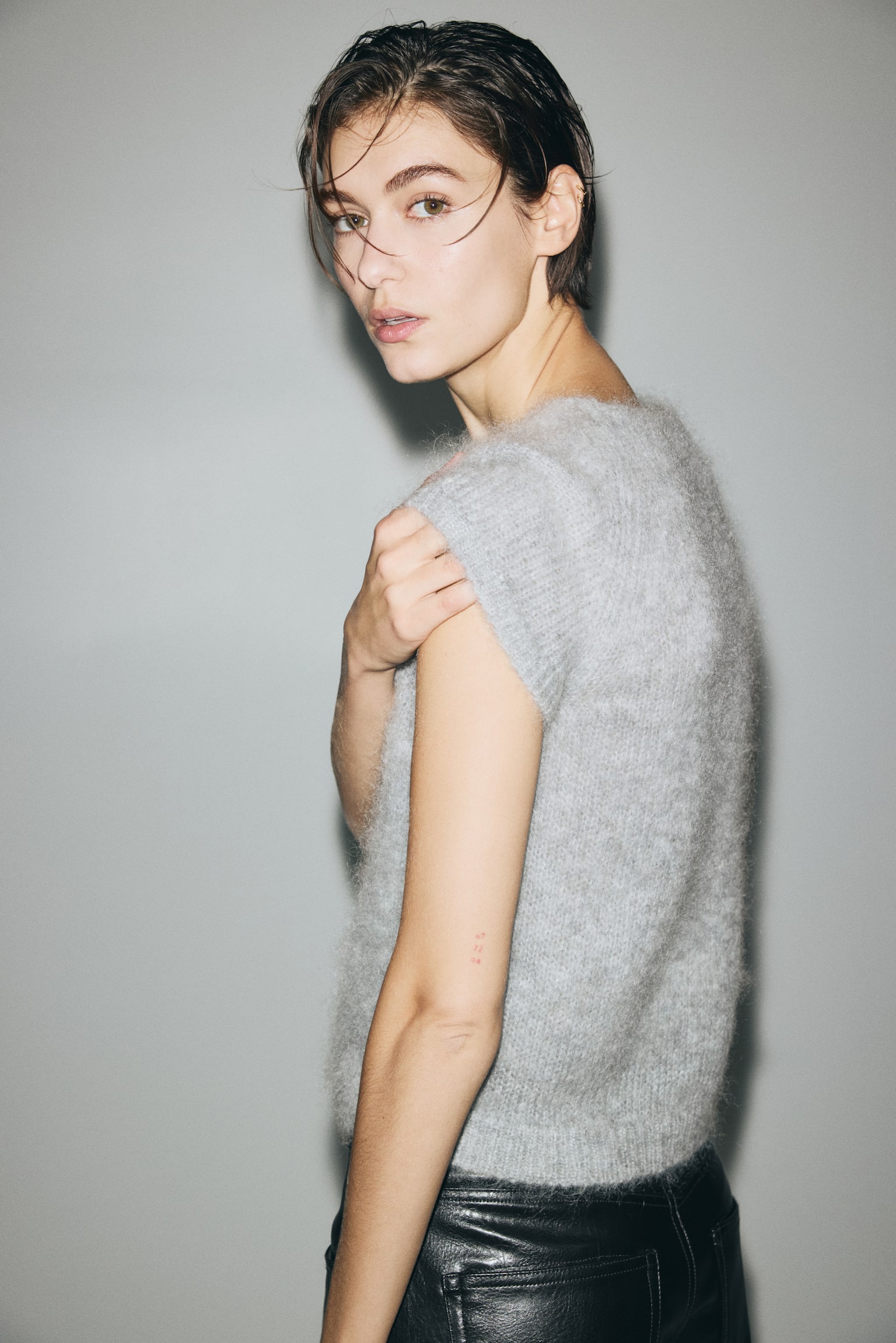 Mohair-blend top - Light grey marl/Powder pink - 1