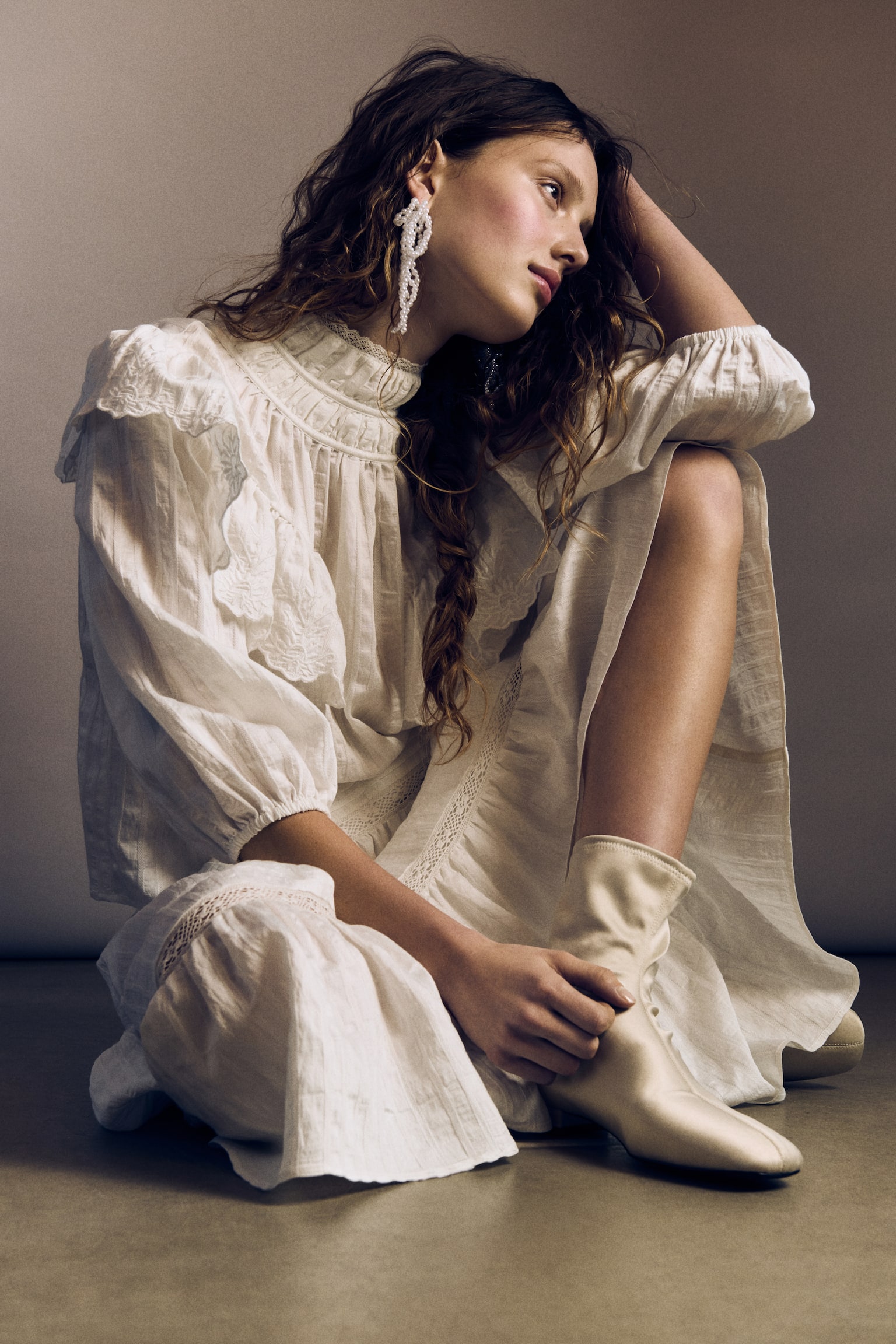 Jupe maxi avec dentelle - Blanc - 3