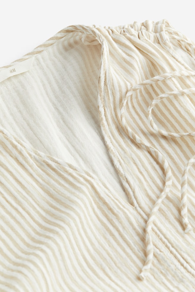 Drawstring-detail dress - Beige/Striped/Black/White - 4