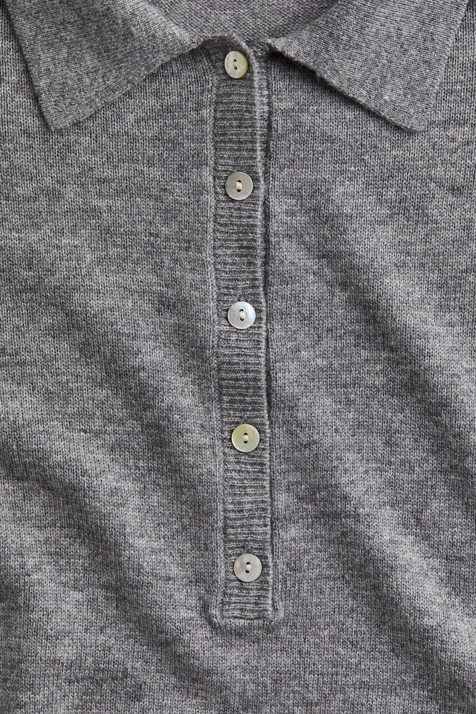 Wool-blend polo shirt - Grey marl/Dark khaki green - 6