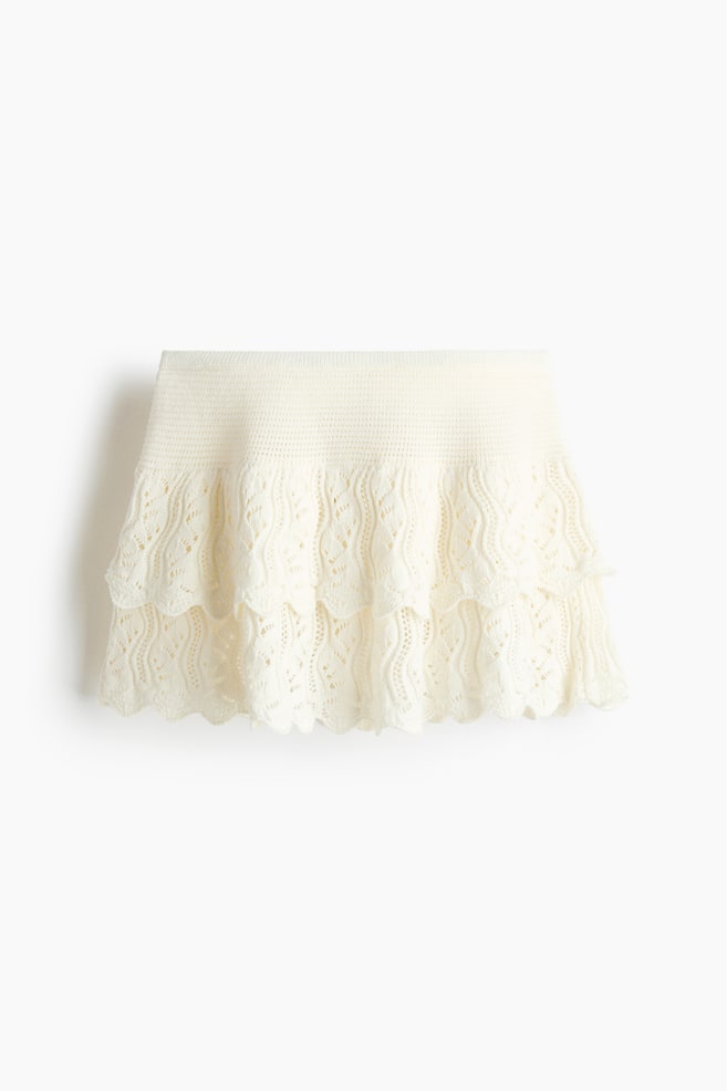 Crochet-Look Tiered Skirt - Cream/Dark brown - 1