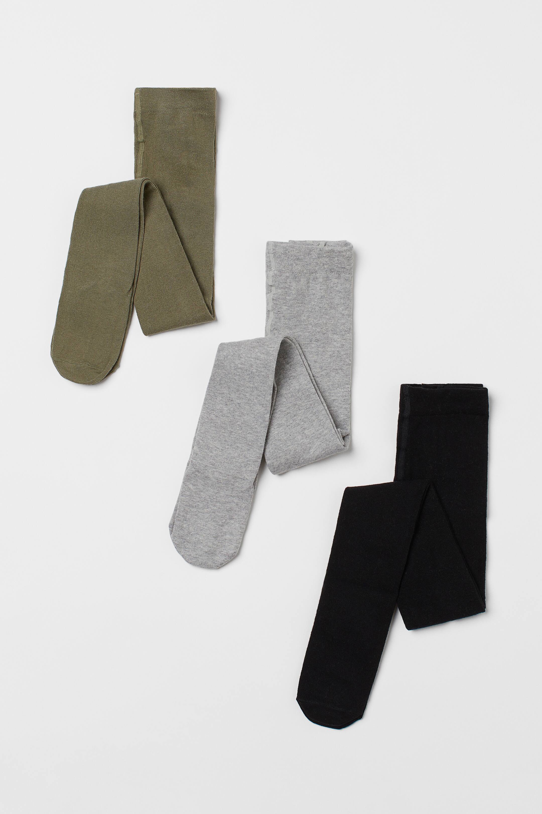 View larger image: 3-pack fine-knit tights - Black/Khaki green/Grey marl - Kids | H&M IE 1