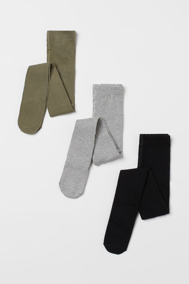 3-pack fine-knit tights - Black/Khaki green/Grey marl/Dark blue/Brown/Navy blue/Teal/Light grey - 1