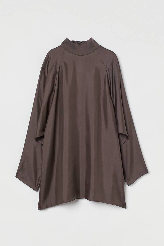 Silk-blend blouse - Dark greige/Black - 1