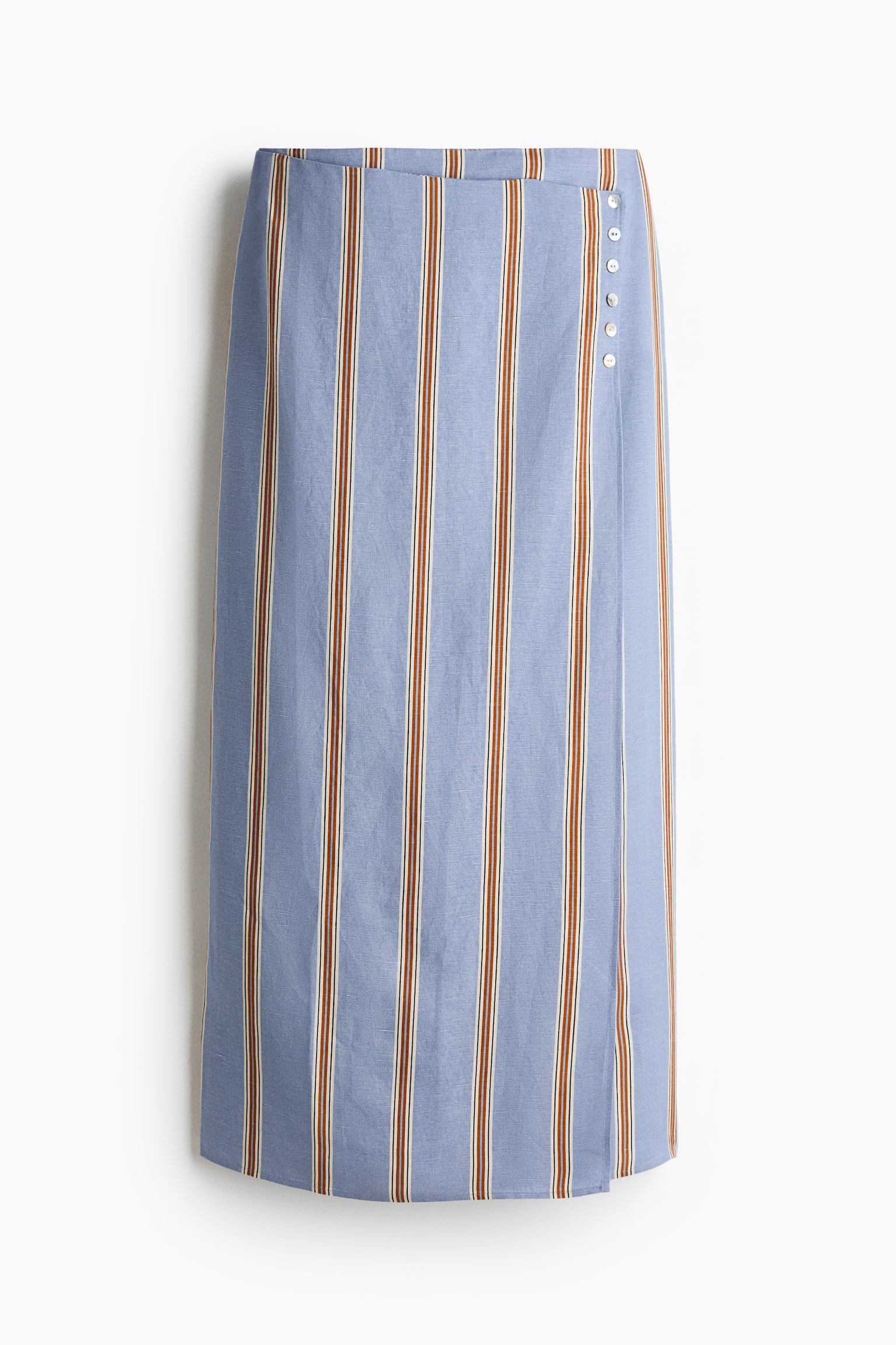 Linen-blend wrap skirt - Light blue/Striped